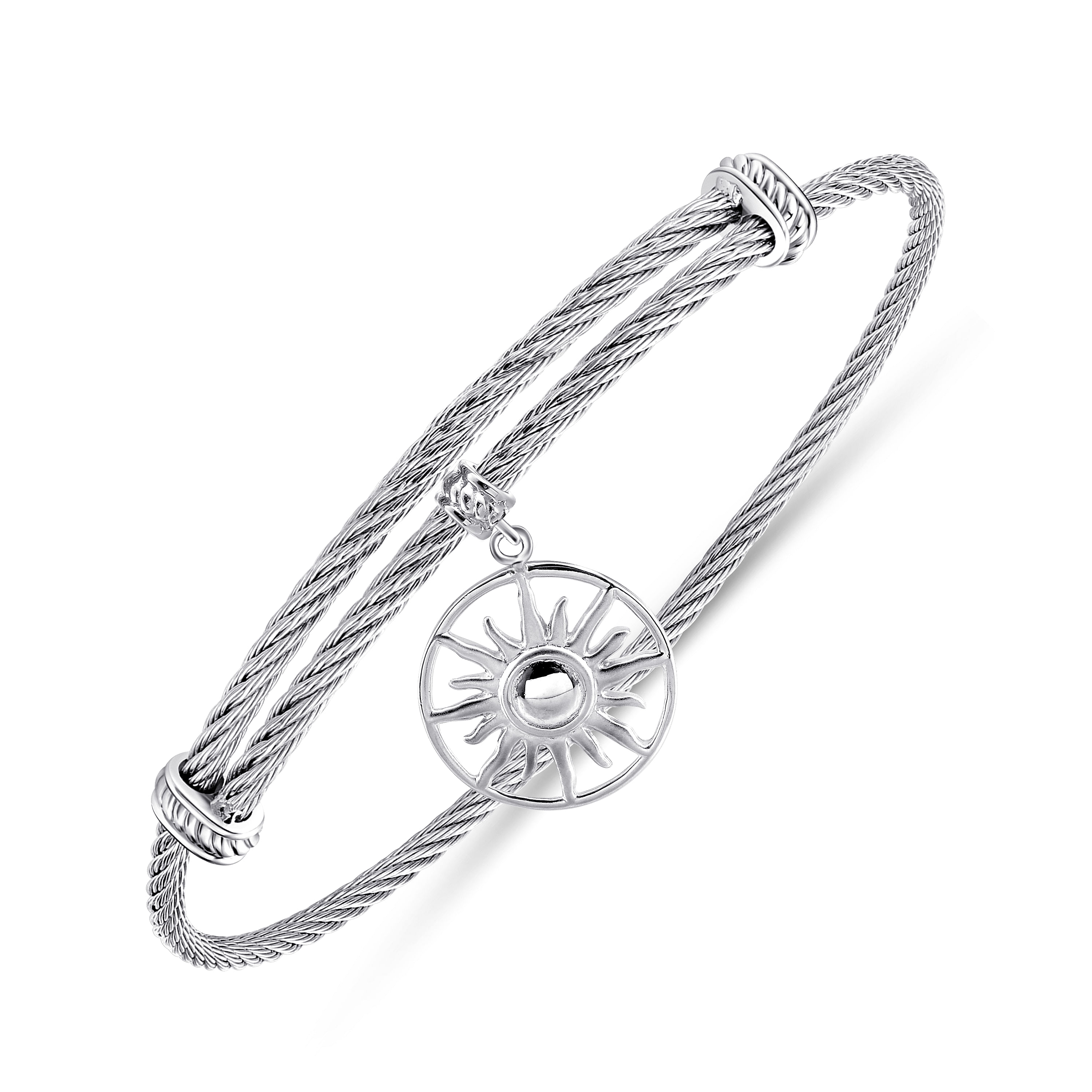 925 Silver/stainless Steel Steel My Heart Charm Bangle angle 2 925 Silver/stainless Steel Steel My Heart Charm Bangle angle 2