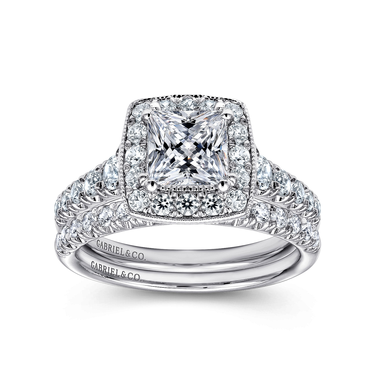 Addison 14k White Gold Princess Cut Halo Engagement Ring angle 4 Addison 14k White Gold Princess Cut Halo Engagement Ring angle 4