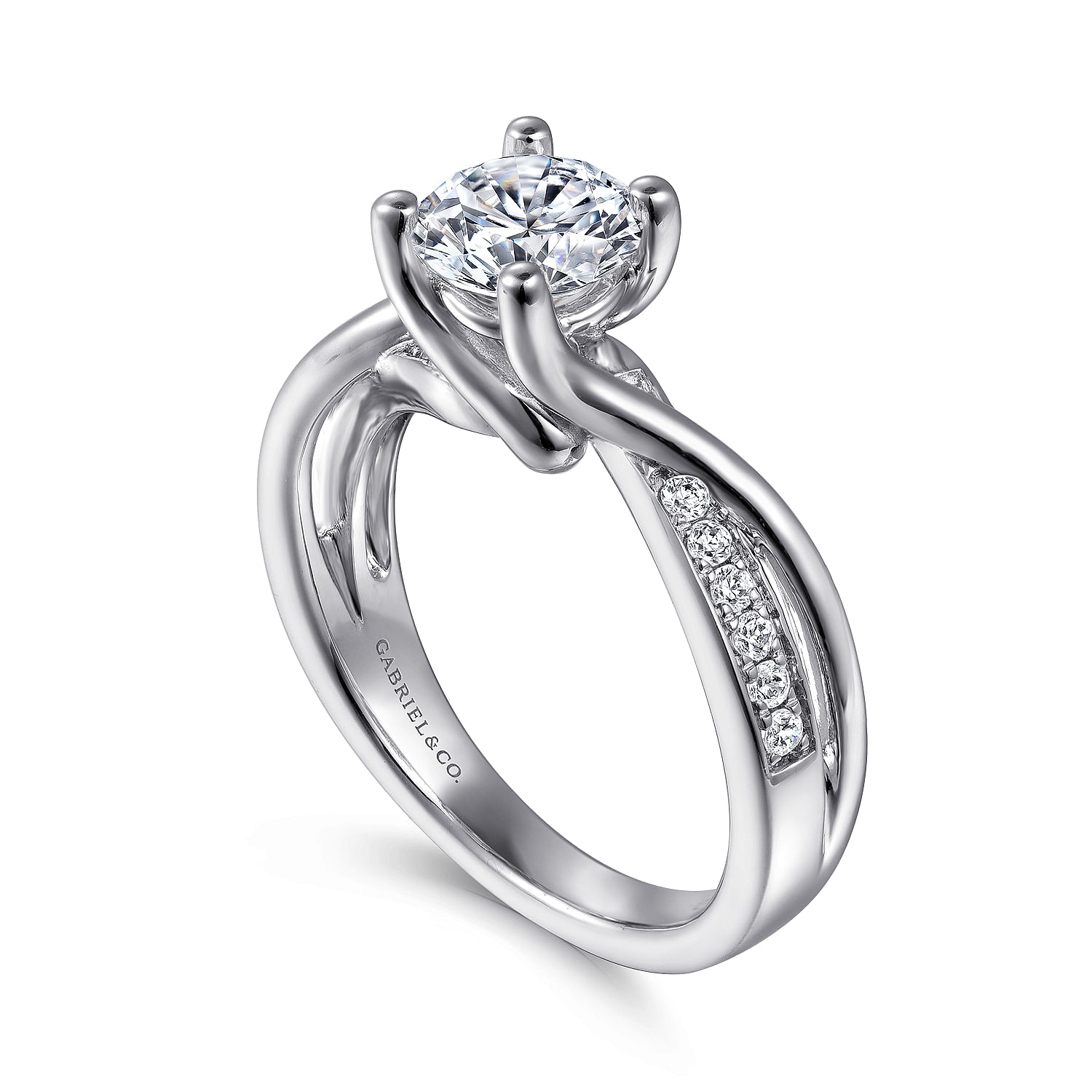 Aleesa 14k White Gold Round Bypass Engagement Ring angle 3 Aleesa 14k White Gold Round Bypass Engagement Ring angle 3