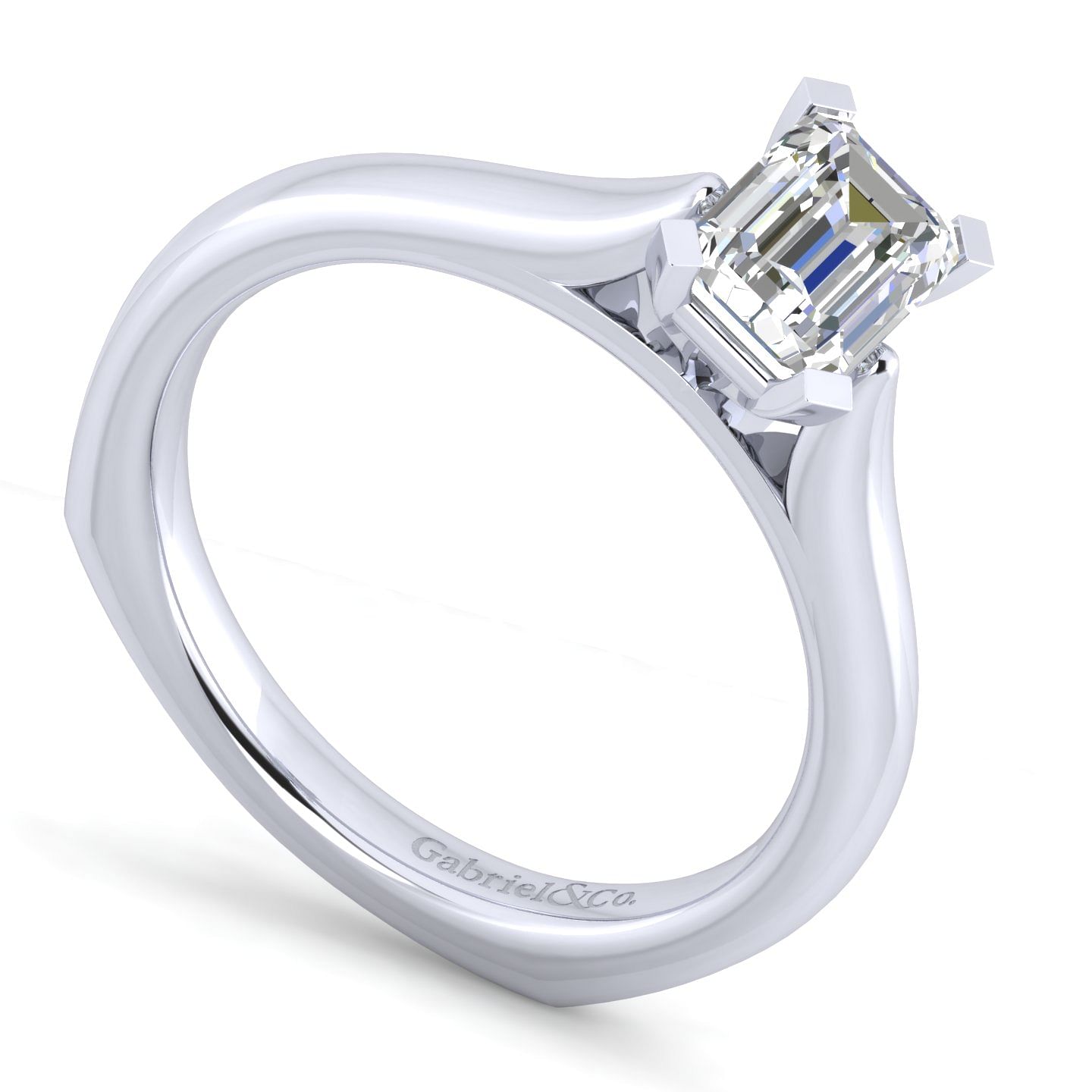 Allie 14k White Gold Emerald Cut Solitaire Engagement Ring angle 3 Allie 14k White Gold Emerald Cut Solitaire Engagement Ring angle 3