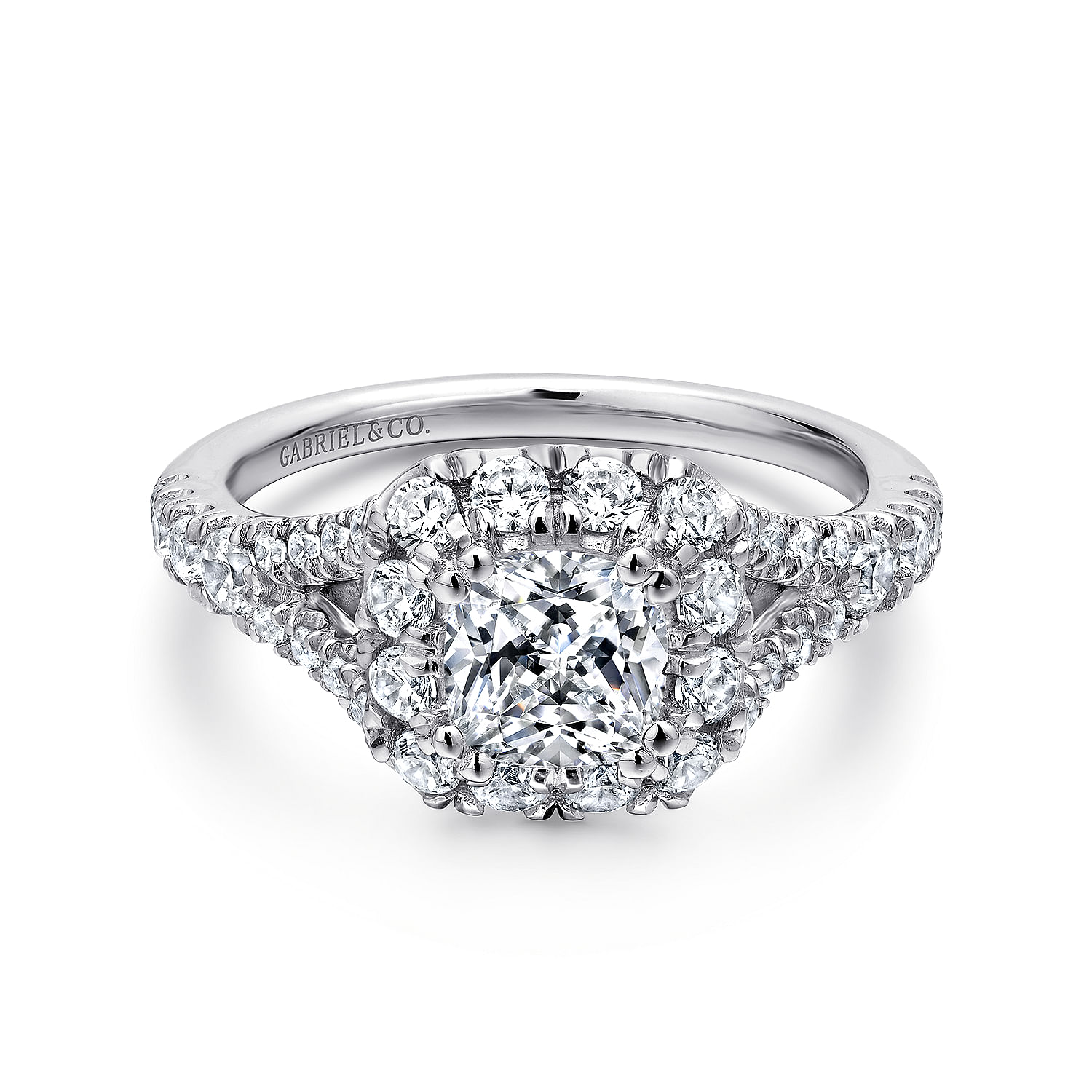 Ariana 14k White And Rose Gold Cushion Cut Halo Engagement Ring angle 1 Ariana 14k White And Rose Gold Cushion Cut Halo Engagement Ring angle 1