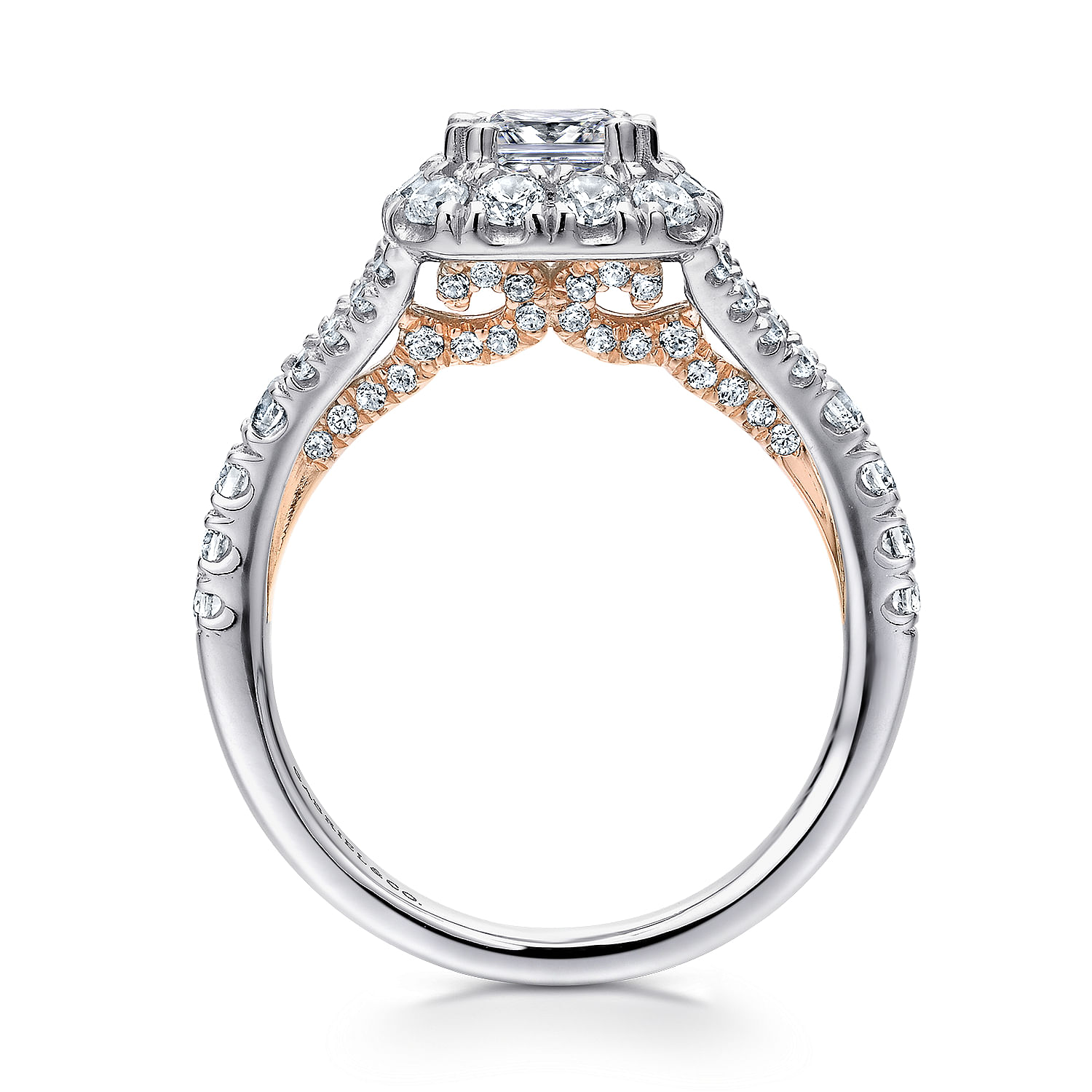 Ariana 14k White And Rose Gold Cushion Cut Halo Engagement Ring angle 2 Ariana 14k White And Rose Gold Cushion Cut Halo Engagement Ring angle 2