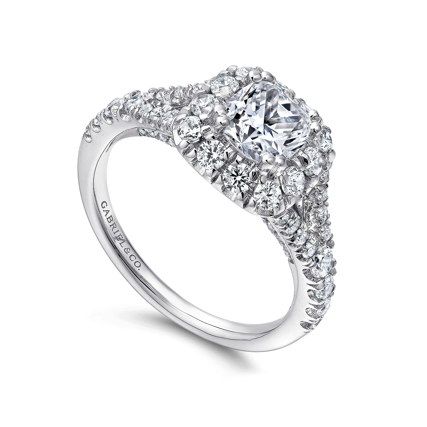 Ariana 14k White And Rose Gold Cushion Cut Halo Engagement Ring angle 3 Ariana 14k White And Rose Gold Cushion Cut Halo Engagement Ring angle 3