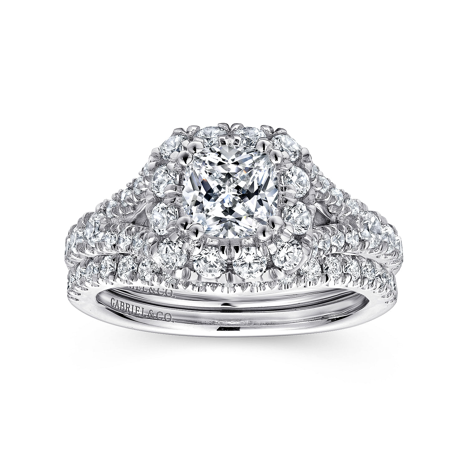 Ariana 14k White And Rose Gold Cushion Cut Halo Engagement Ring angle 4 Ariana 14k White And Rose Gold Cushion Cut Halo Engagement Ring angle 4