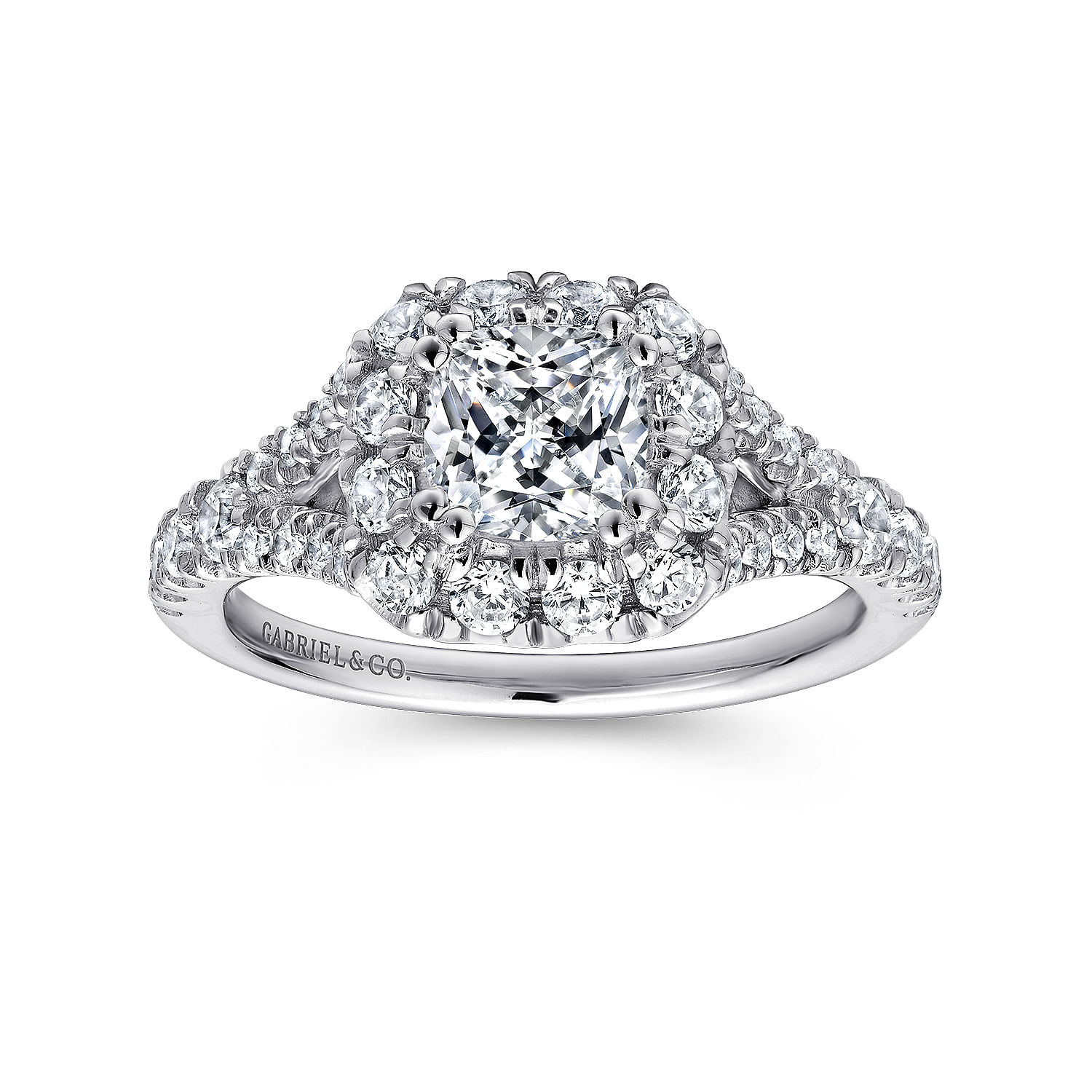 Ariana 14k White And Rose Gold Cushion Cut Halo Engagement Ring angle 5 Ariana 14k White And Rose Gold Cushion Cut Halo Engagement Ring angle 5