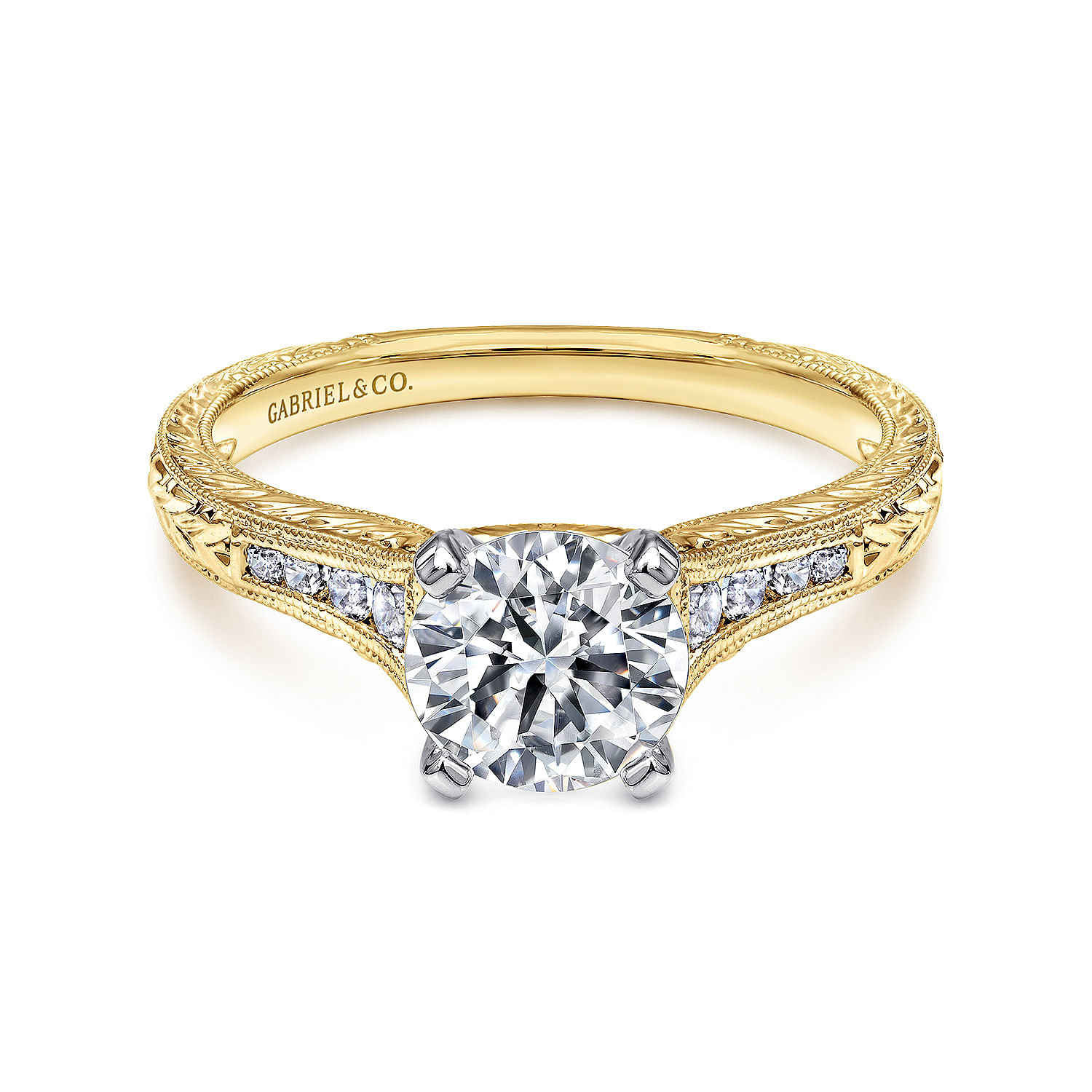 Audra 14k Yellow And White Gold Round Straight Engagement Ring angle 1 Audra 14k Yellow And White Gold Round Straight Engagement Ring angle 1