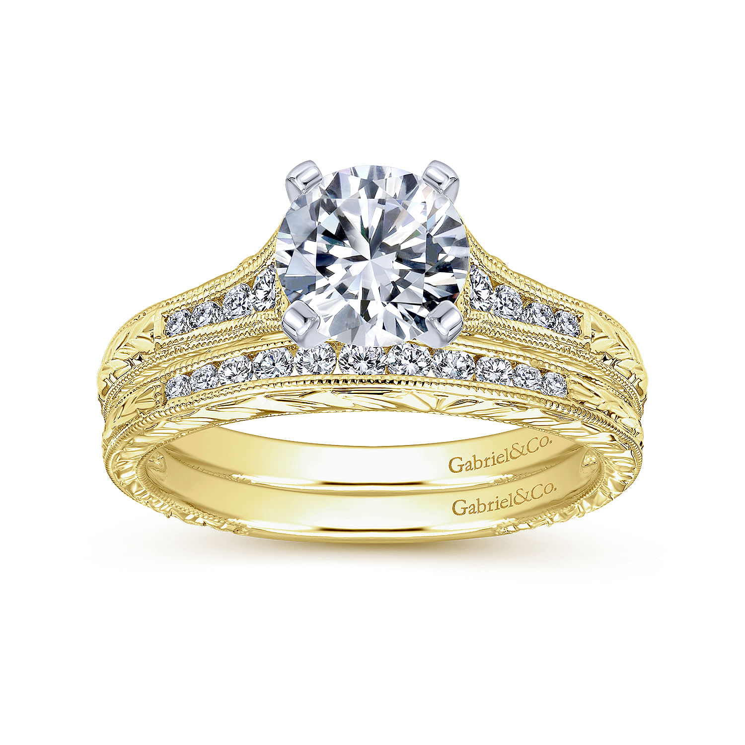 Audra 14k Yellow And White Gold Round Straight Engagement Ring angle 4 Audra 14k Yellow And White Gold Round Straight Engagement Ring angle 4