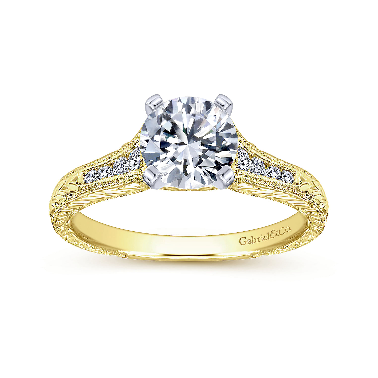 Audra 14k Yellow And White Gold Round Straight Engagement Ring angle 5 Audra 14k Yellow And White Gold Round Straight Engagement Ring angle 5