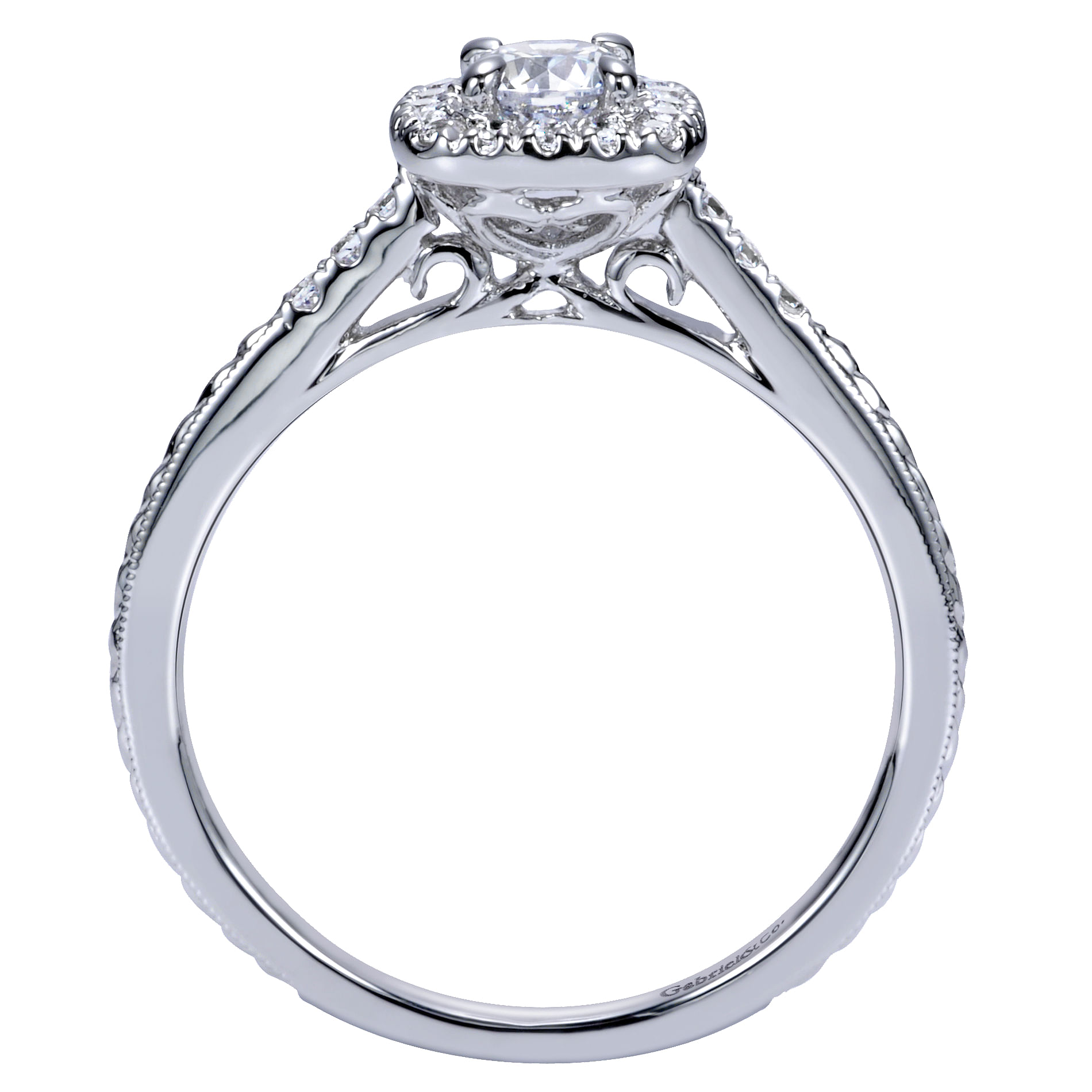 Audrey 14k White Gold Round Halo Engagement Ring angle 2 Audrey 14k White Gold Round Halo Engagement Ring angle 2