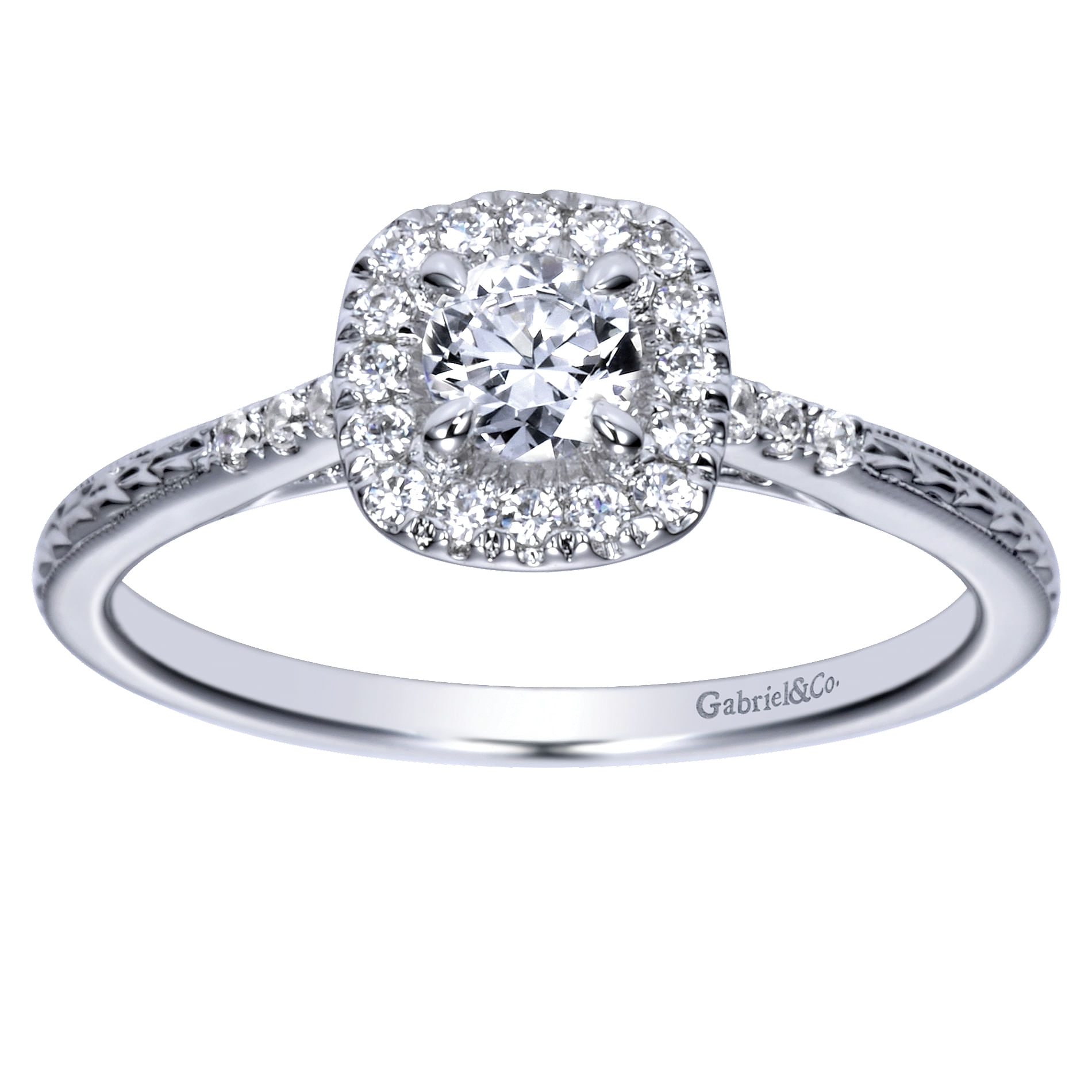 Audrey 14k White Gold Round Halo Engagement Ring angle 5 Audrey 14k White Gold Round Halo Engagement Ring angle 5