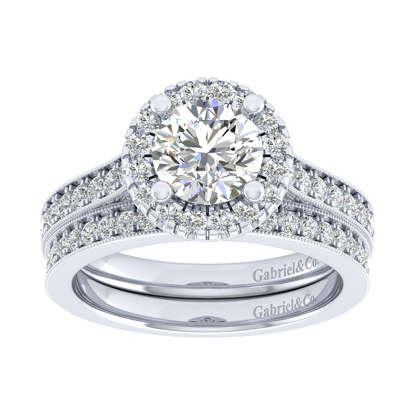 Bernadette 14k White Gold Round Halo Engagement Ring angle 4 Bernadette 14k White Gold Round Halo Engagement Ring angle 4
