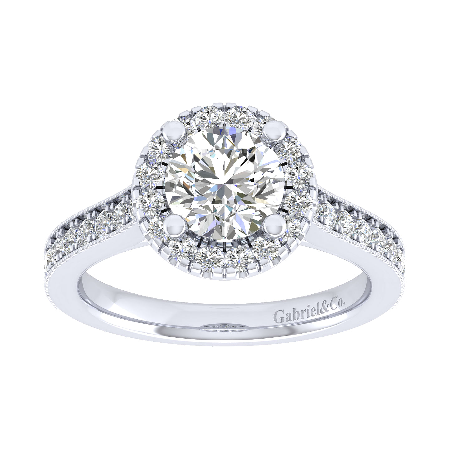 Bernadette 14k White Gold Round Halo Engagement Ring angle 5 Bernadette 14k White Gold Round Halo Engagement Ring angle 5