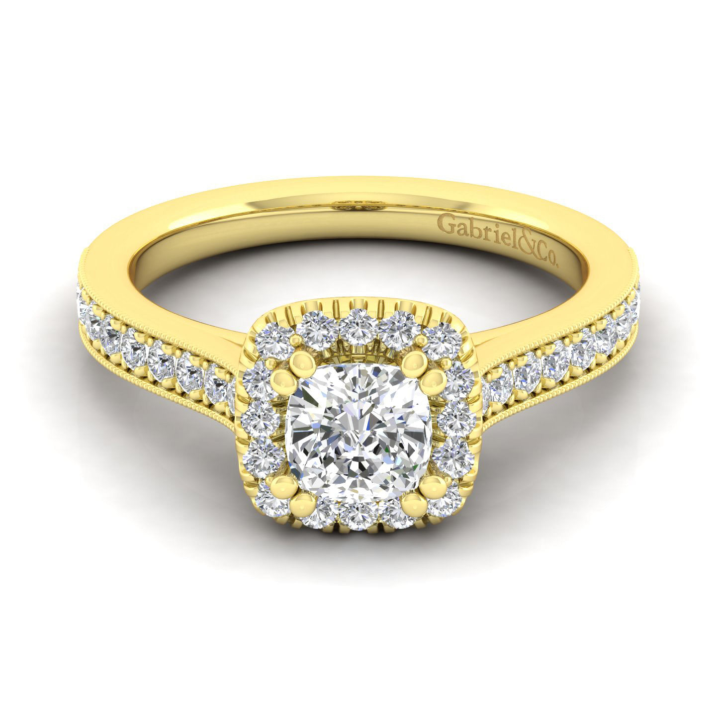 Bernadette 14k Yellow Gold Cushion Cut Halo Engagement Ring