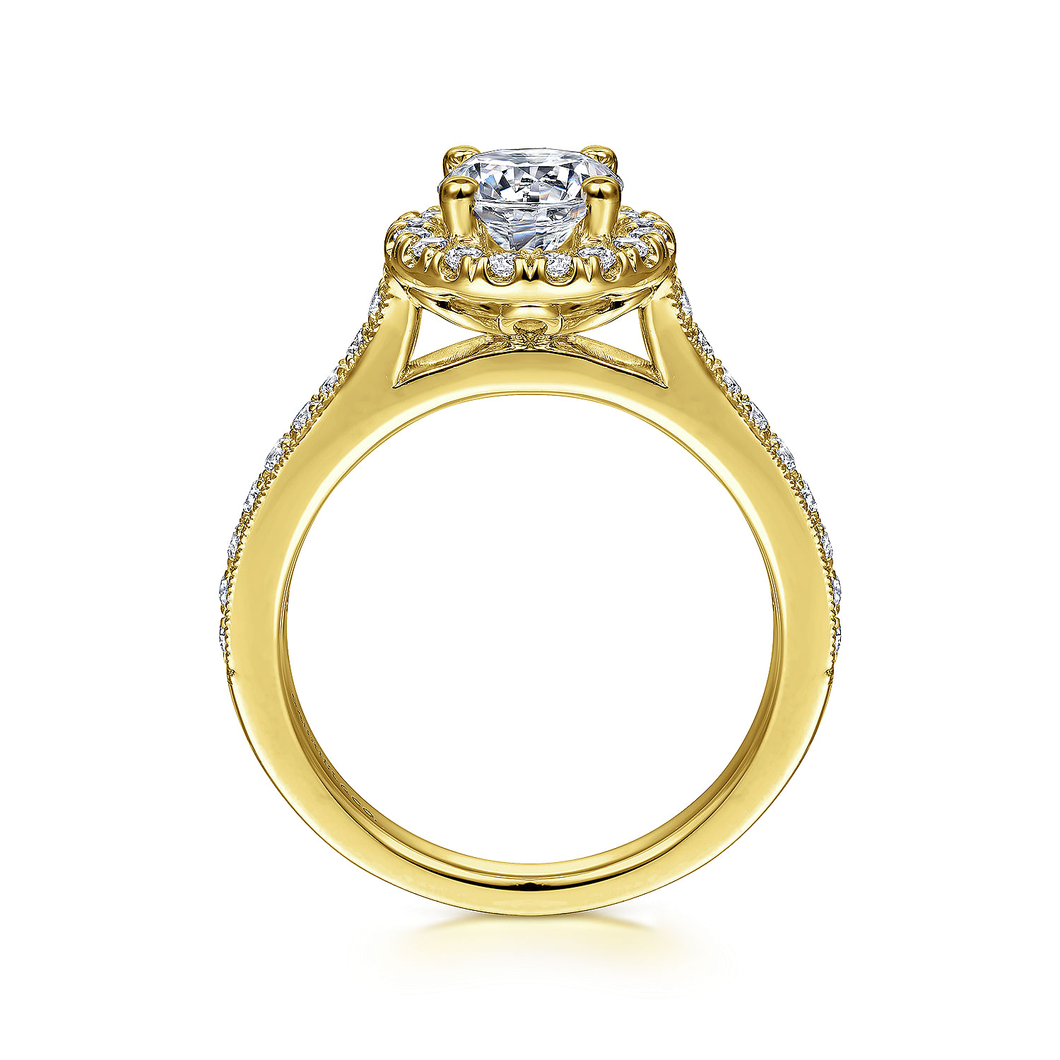 Bernadette 14k Yellow Gold Round Halo Engagement Ring angle 2 Bernadette 14k Yellow Gold Round Halo Engagement Ring angle 2