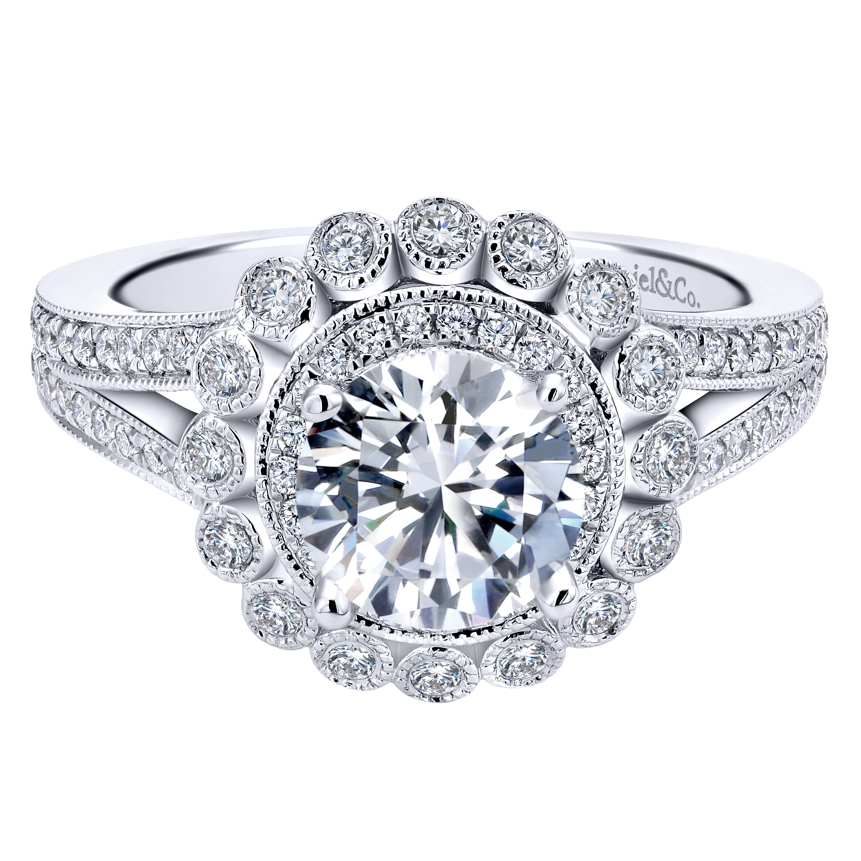 Bloomfield 14k White Gold Round Double Halo Engagement Ring angle 1 Bloomfield 14k White Gold Round Double Halo Engagement Ring angle 1