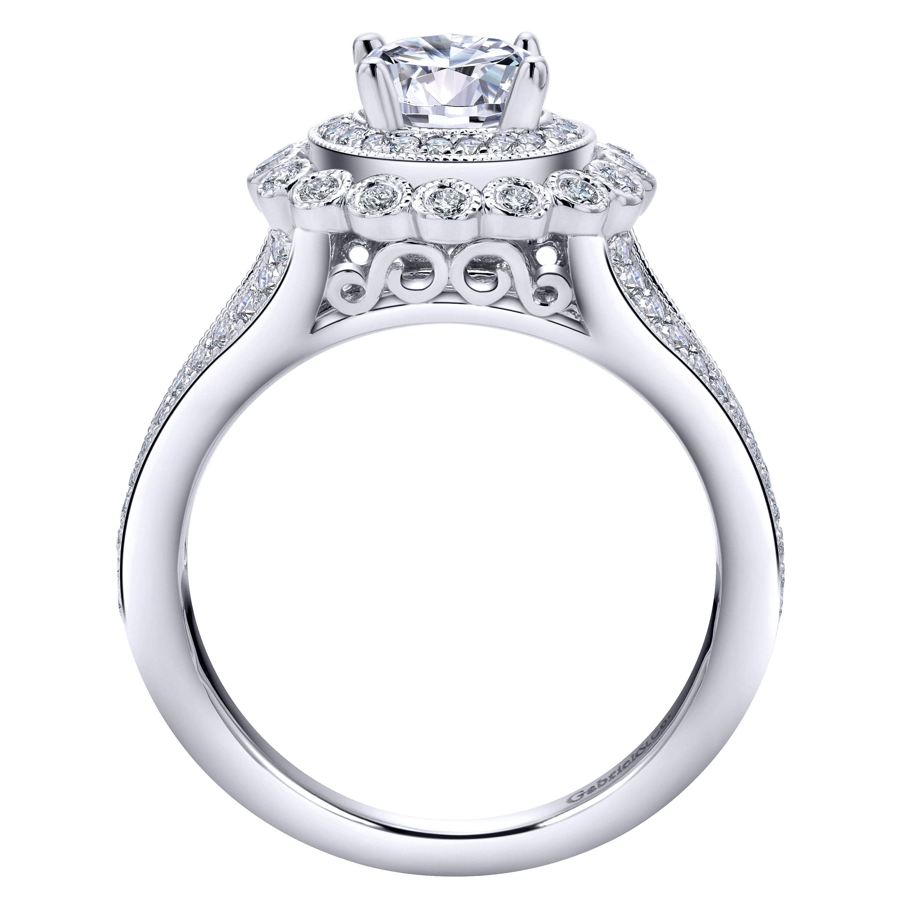 Bloomfield 14k White Gold Round Double Halo Engagement Ring angle 2 Bloomfield 14k White Gold Round Double Halo Engagement Ring angle 2