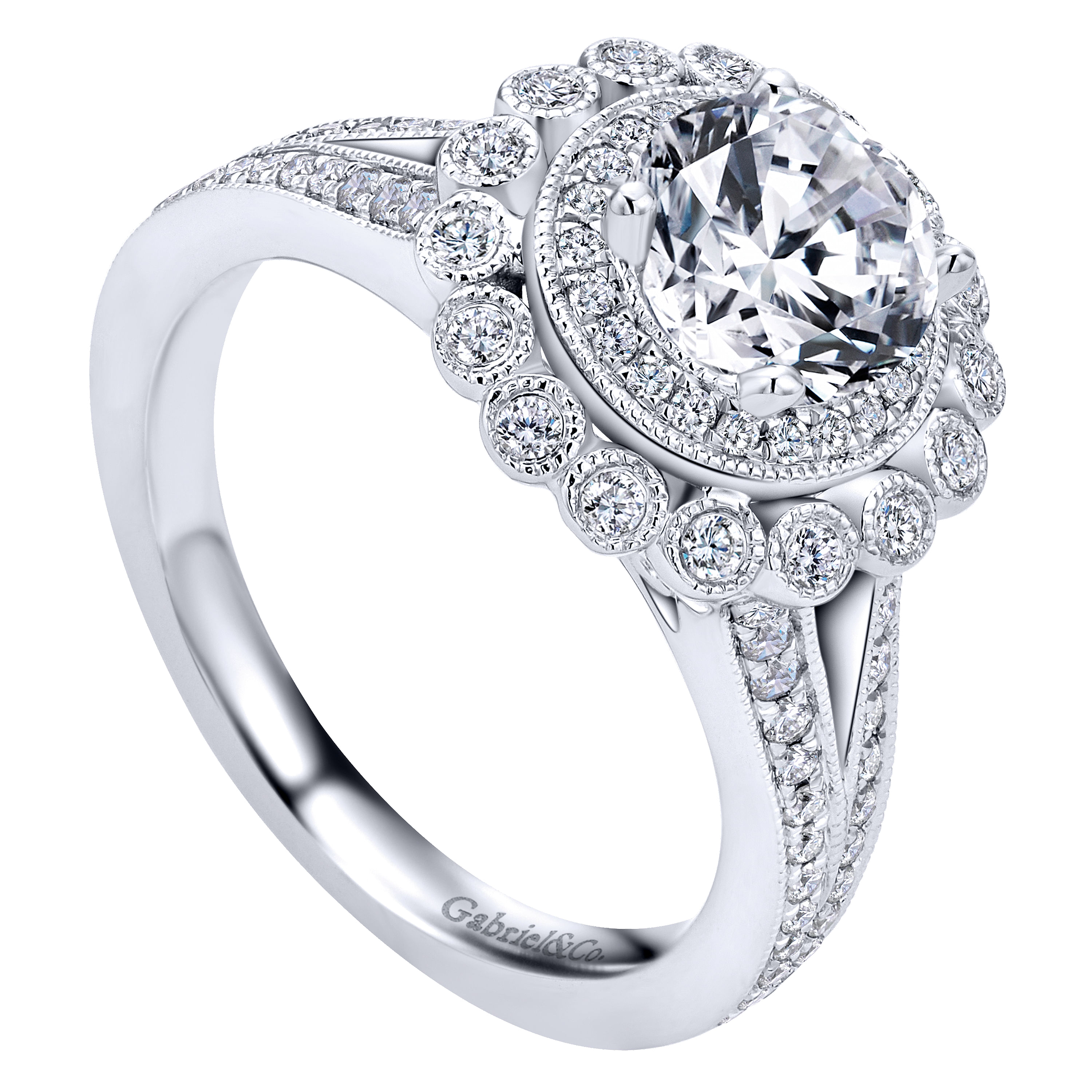 Bloomfield 14k White Gold Round Double Halo Engagement Ring angle 3 Bloomfield 14k White Gold Round Double Halo Engagement Ring angle 3