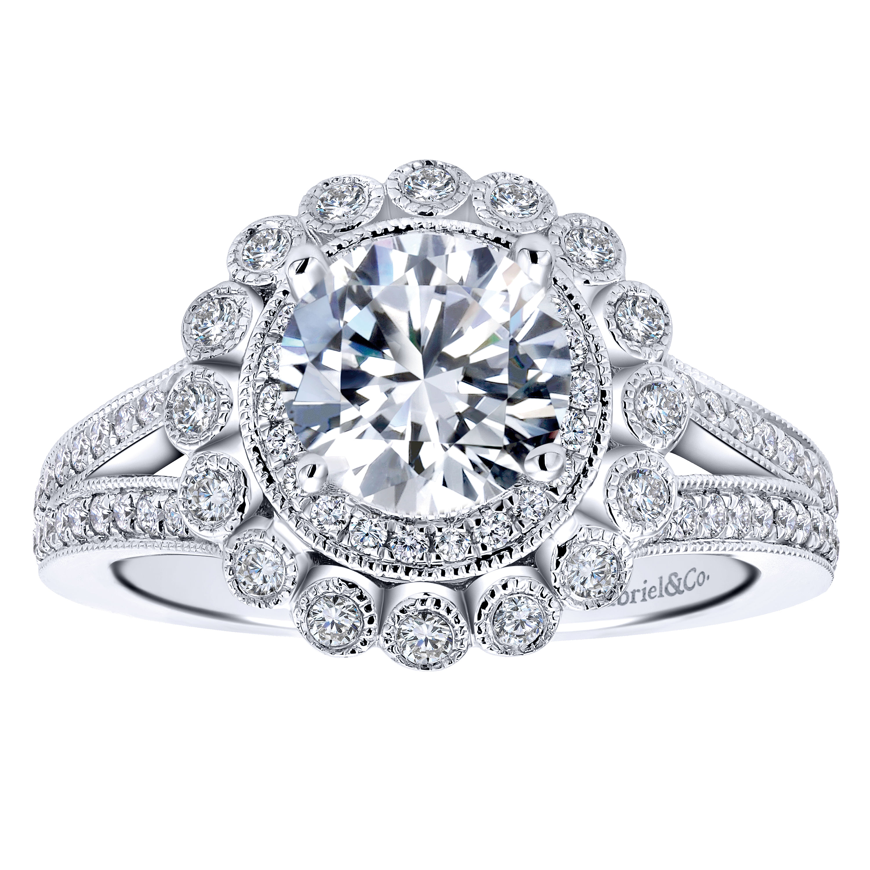 Bloomfield 14k White Gold Round Double Halo Engagement Ring angle 5 Bloomfield 14k White Gold Round Double Halo Engagement Ring angle 5