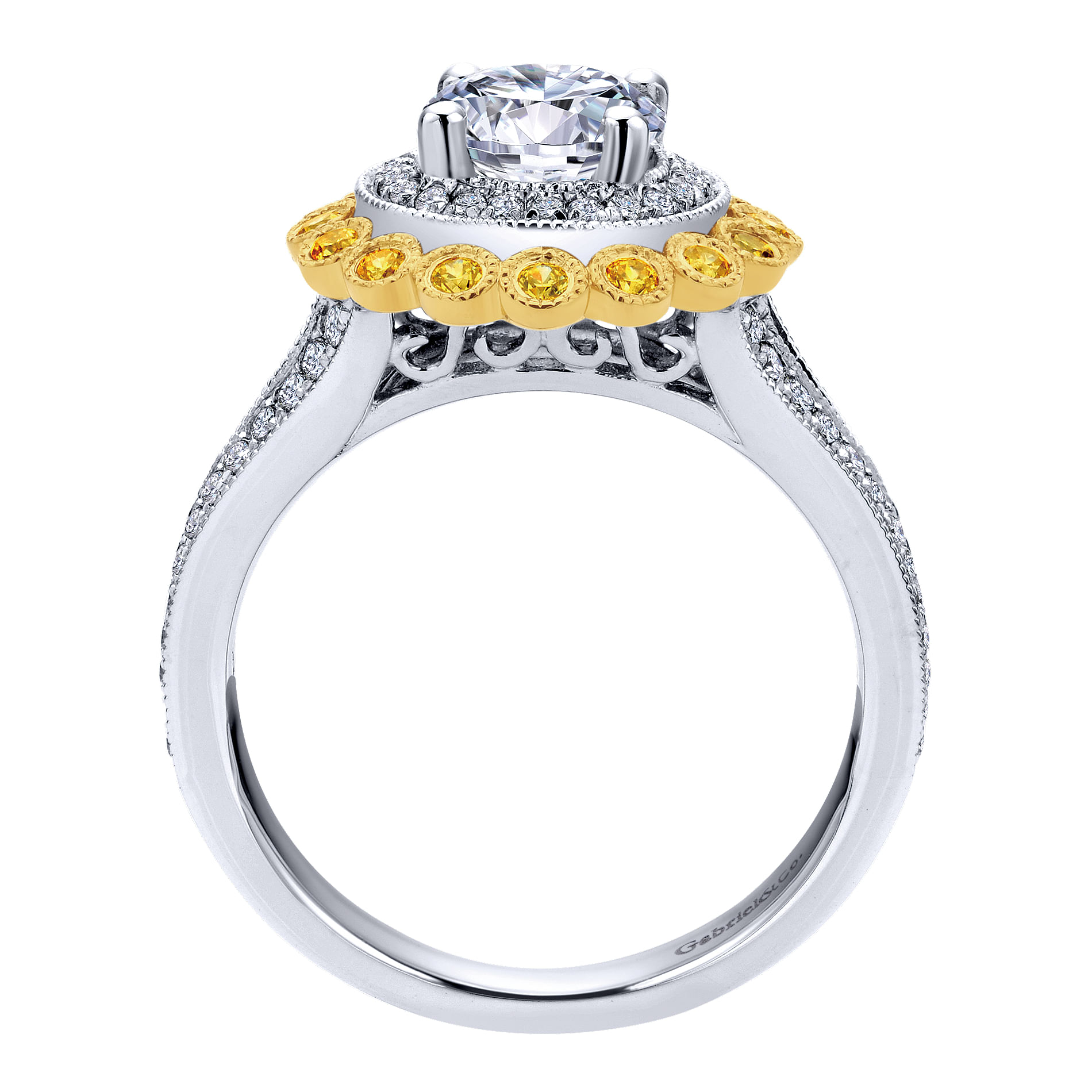 Bloomfield 14k Yellow And White Gold Round Double Halo Engagement Ring angle 2 Bloomfield 14k Yellow And White Gold Round Double Halo Engagement Ring angle 2
