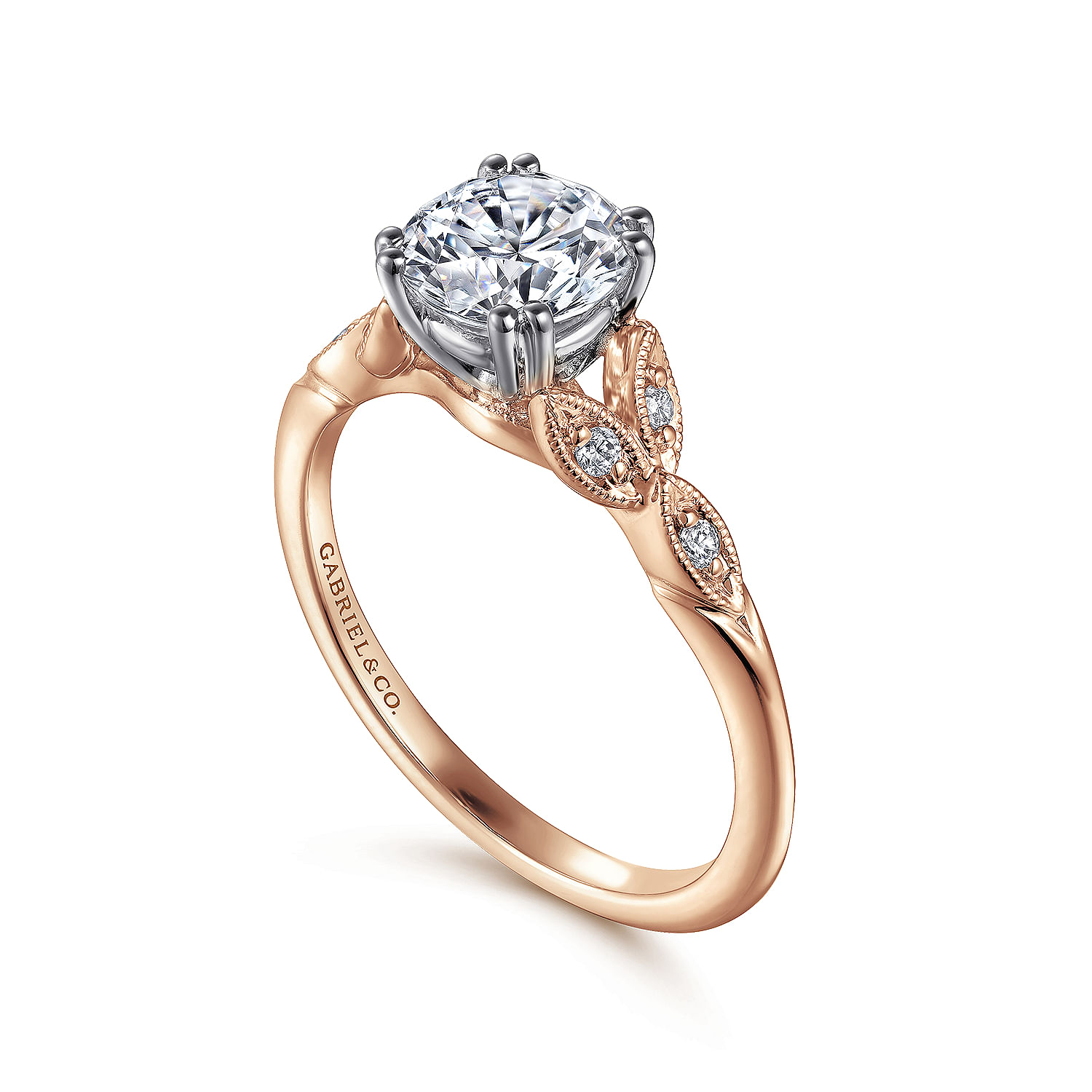 Celia 14k White And Rose Gold Round Straight Engagement Ring angle 3 Celia 14k White And Rose Gold Round Straight Engagement Ring angle 3