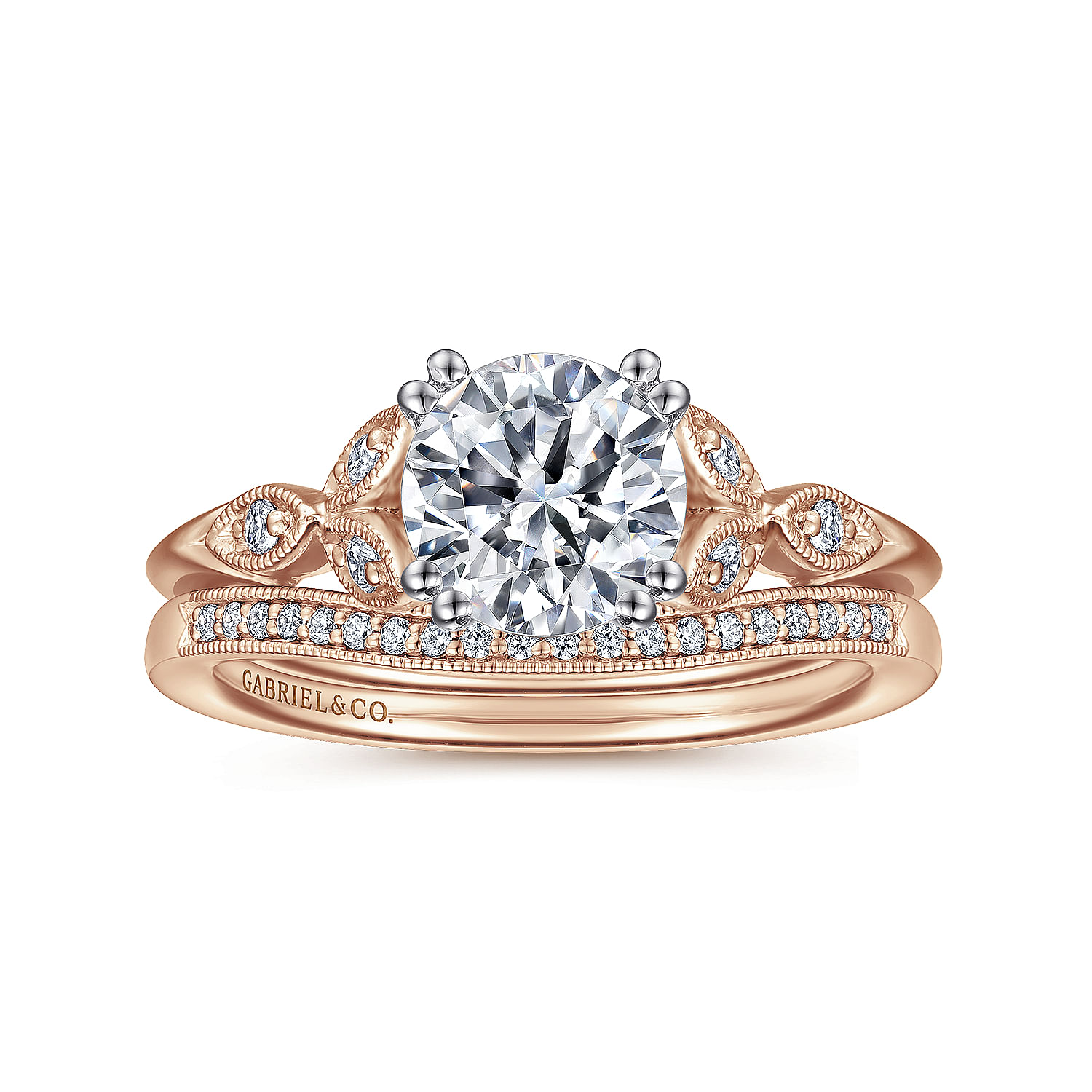 Celia 14k White And Rose Gold Round Straight Engagement Ring angle 4 Celia 14k White And Rose Gold Round Straight Engagement Ring angle 4