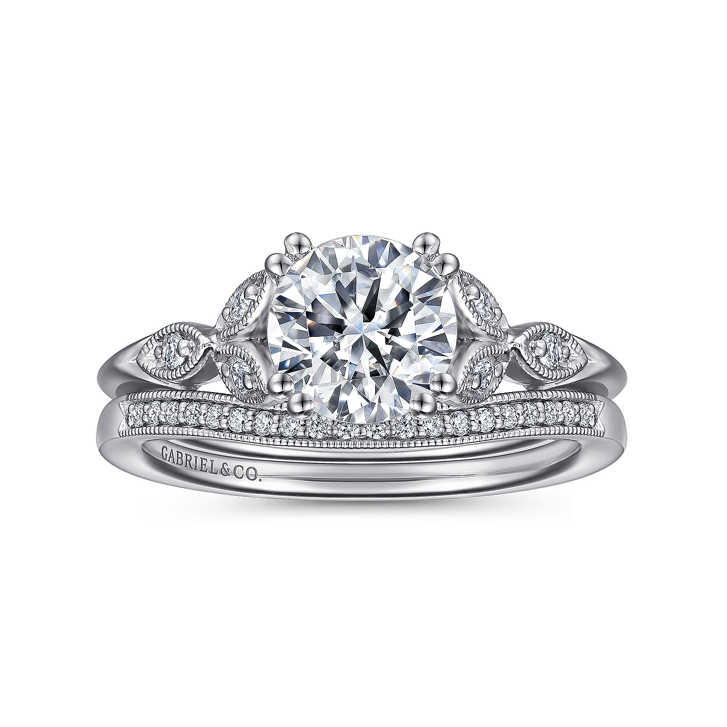 Celia 14k White Gold Round Straight Engagement Ring angle 4 Celia 14k White Gold Round Straight Engagement Ring angle 4