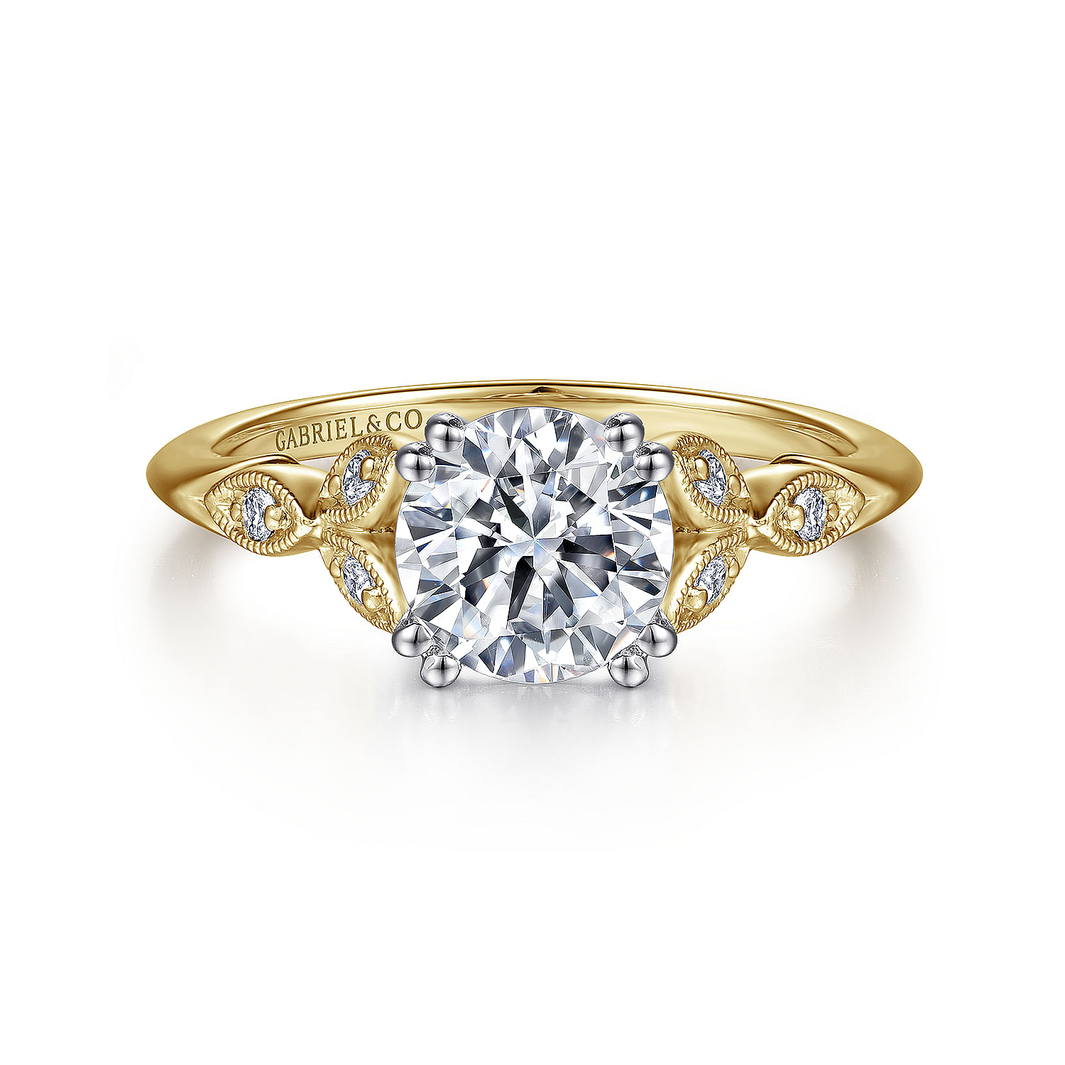 Celia 14k Yellow And White Gold Round Straight Engagement Ring angle 1 Celia 14k Yellow And White Gold Round Straight Engagement Ring angle 1