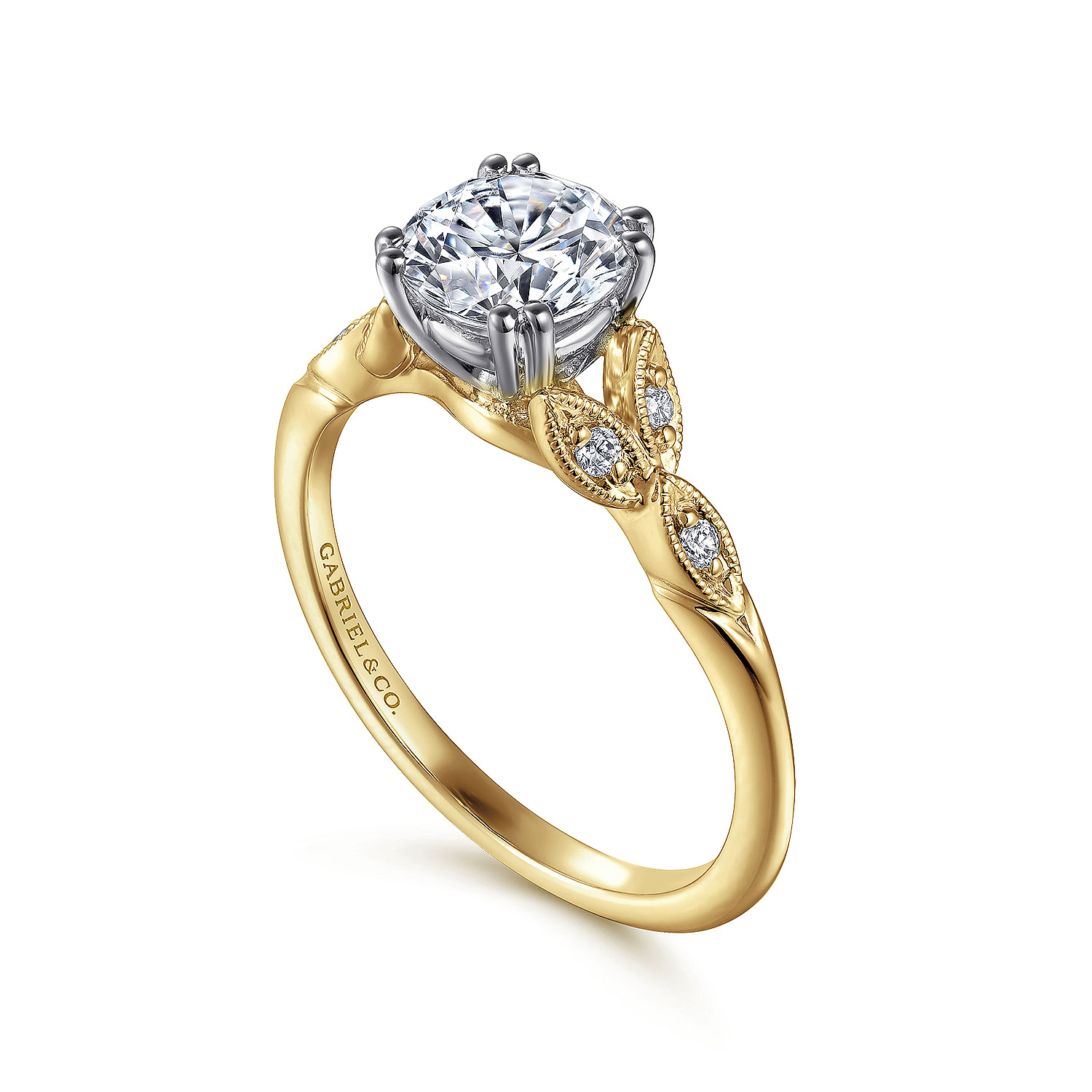 Celia 14k Yellow And White Gold Round Straight Engagement Ring angle 3 Celia 14k Yellow And White Gold Round Straight Engagement Ring angle 3