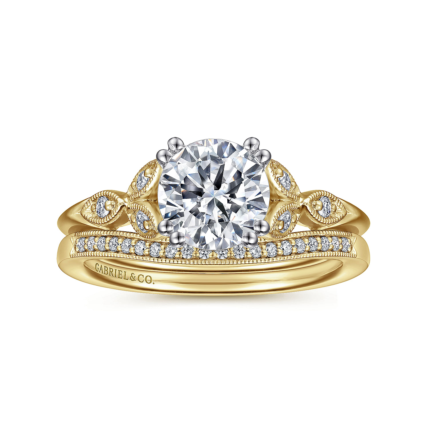 Celia 14k Yellow And White Gold Round Straight Engagement Ring angle 4 Celia 14k Yellow And White Gold Round Straight Engagement Ring angle 4