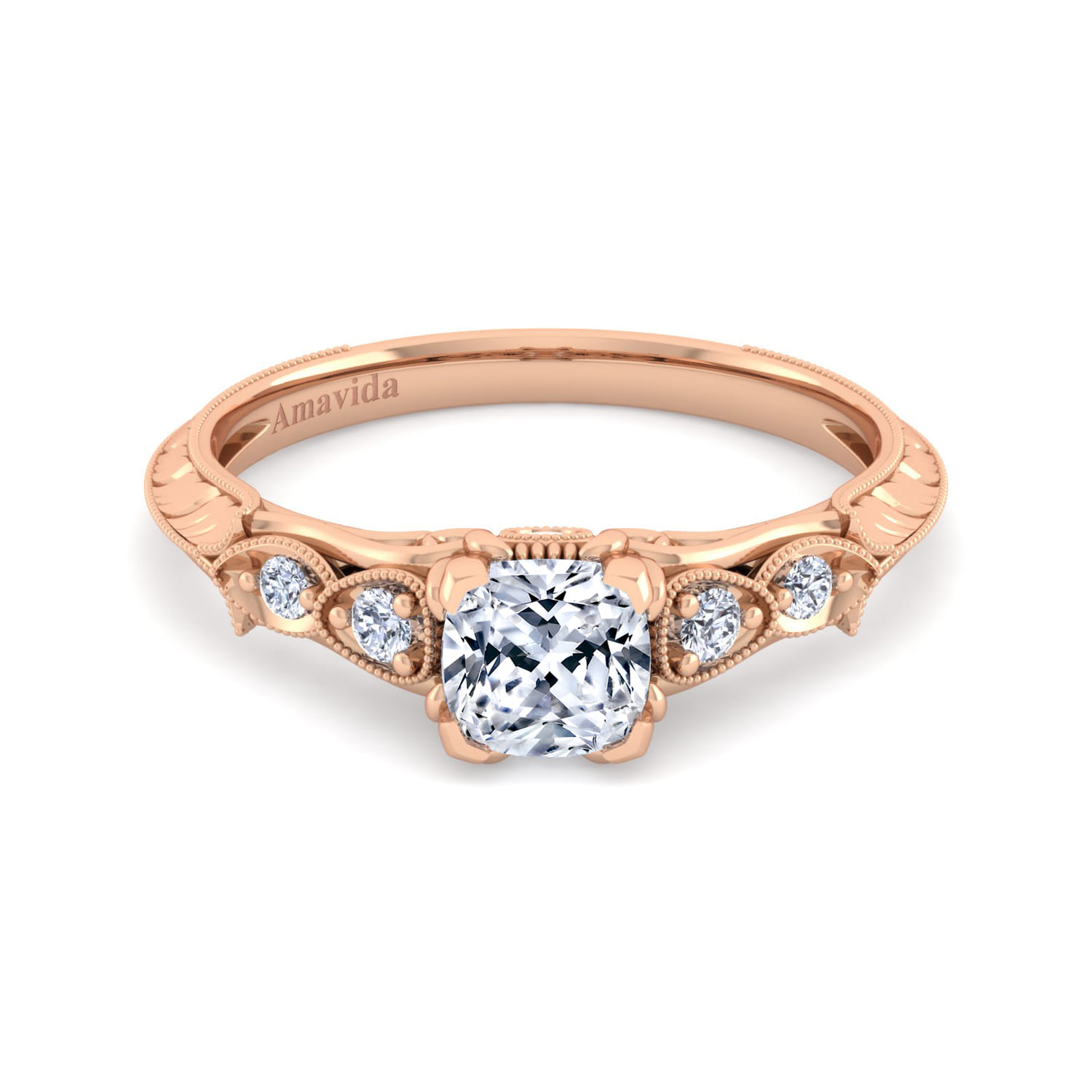 Chelsea 18k Rose Gold Cushion Cut Straight Engagement Ring