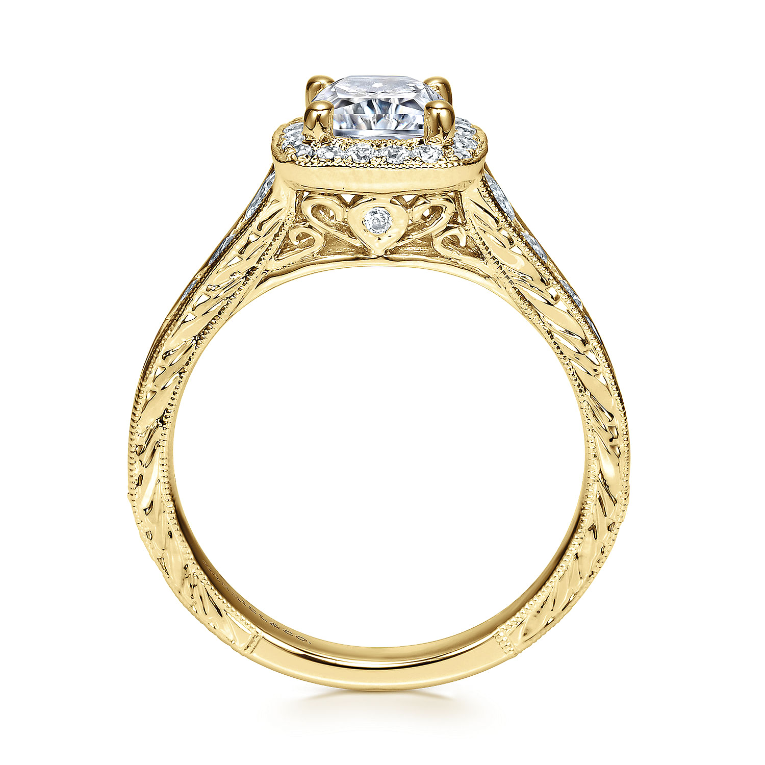 Clementine 14k Yellow Gold Cushion Cut Halo Engagement Ring angle 2 Clementine 14k Yellow Gold Cushion Cut Halo Engagement Ring angle 2