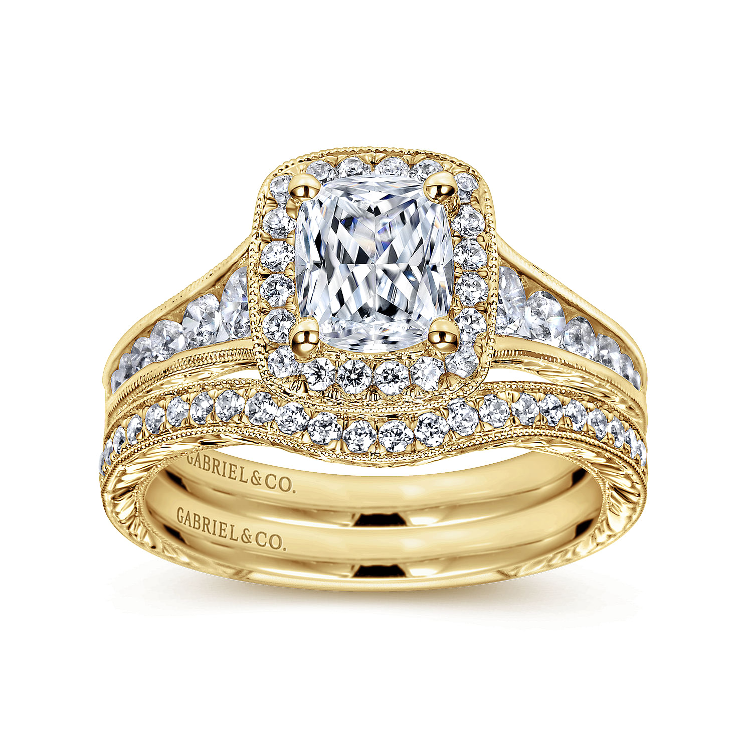 Clementine 14k Yellow Gold Cushion Cut Halo Engagement Ring angle 4 Clementine 14k Yellow Gold Cushion Cut Halo Engagement Ring angle 4