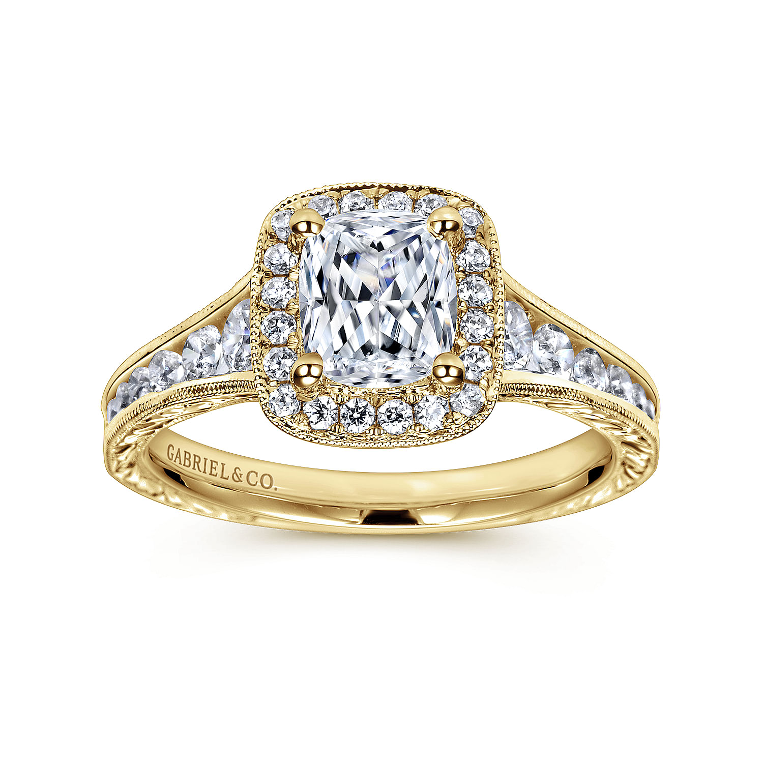 Clementine 14k Yellow Gold Cushion Cut Halo Engagement Ring angle 5 Clementine 14k Yellow Gold Cushion Cut Halo Engagement Ring angle 5