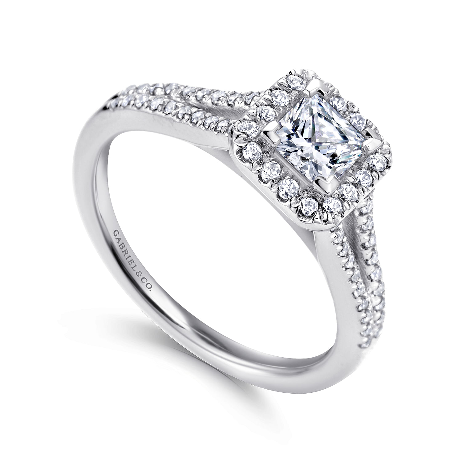 Corinna 14k White Gold Princess Cut Halo Engagement Ring angle 3 Corinna 14k White Gold Princess Cut Halo Engagement Ring angle 3