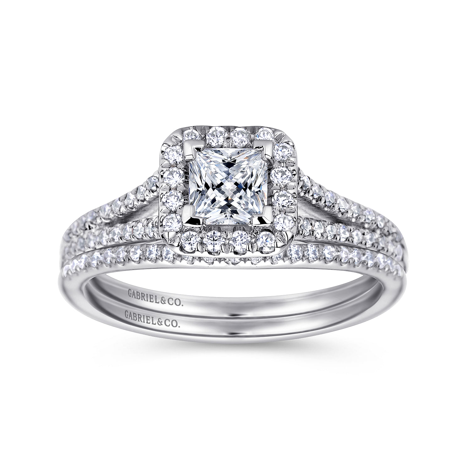 Corinna 14k White Gold Princess Cut Halo Engagement Ring angle 4 Corinna 14k White Gold Princess Cut Halo Engagement Ring angle 4