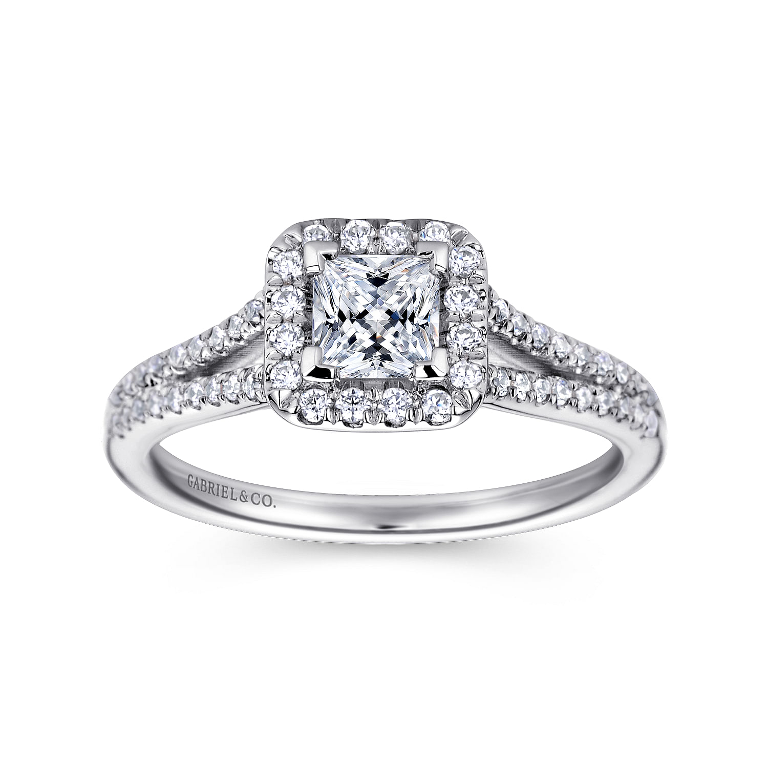 Corinna 14k White Gold Princess Cut Halo Engagement Ring angle 5 Corinna 14k White Gold Princess Cut Halo Engagement Ring angle 5