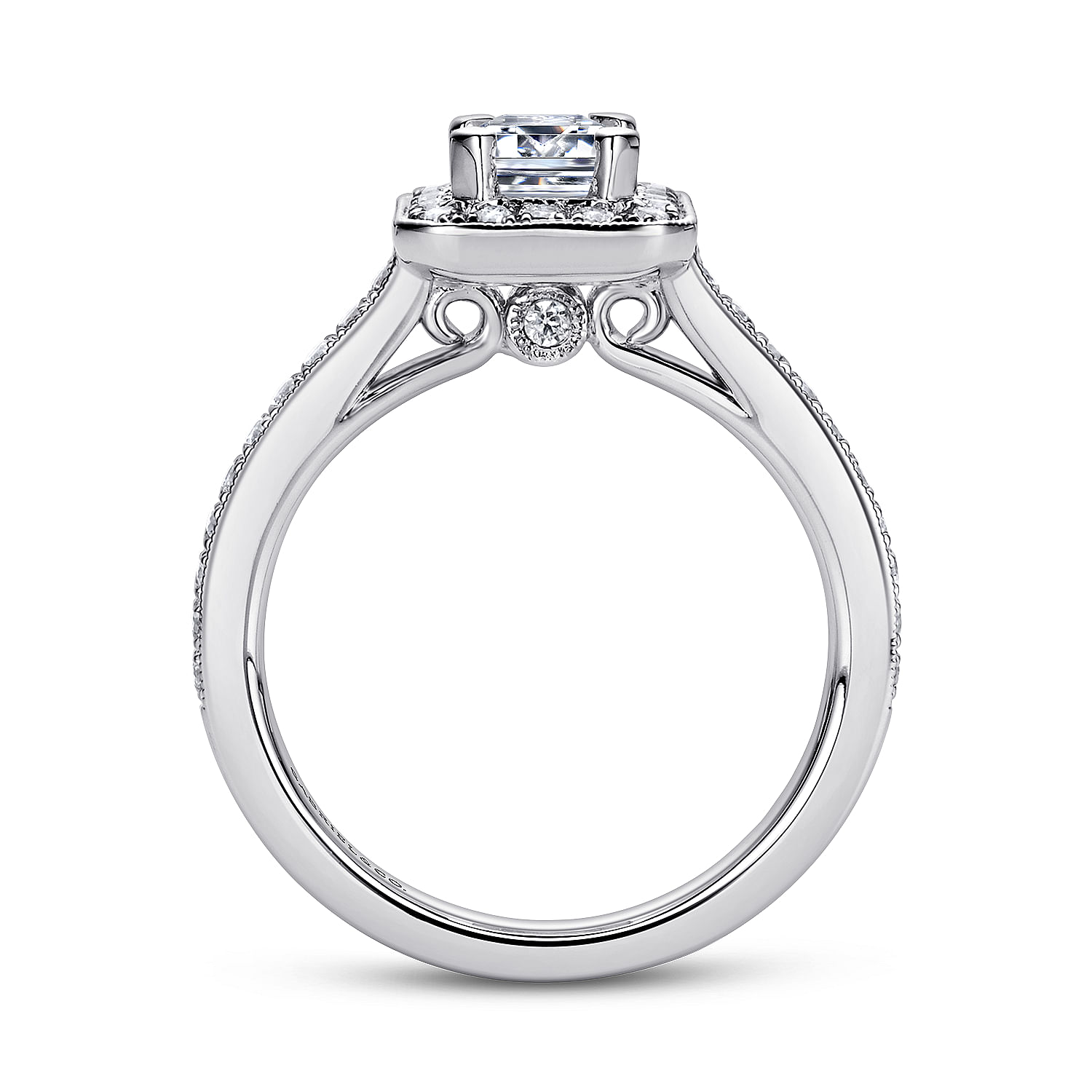 Corinne 14k White Gold Emerald Cut Halo Engagement Ring angle 2 Corinne 14k White Gold Emerald Cut Halo Engagement Ring angle 2