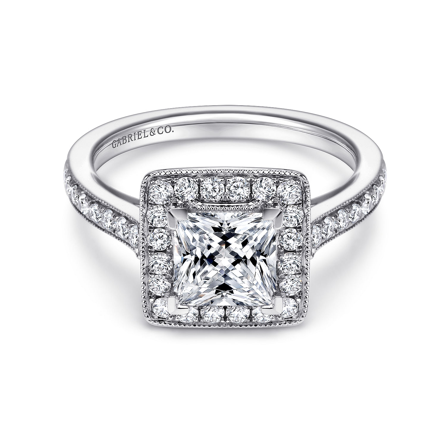 Corinne 14k White Gold Princess Cut Halo Engagement Ring angle 1 Corinne 14k White Gold Princess Cut Halo Engagement Ring angle 1