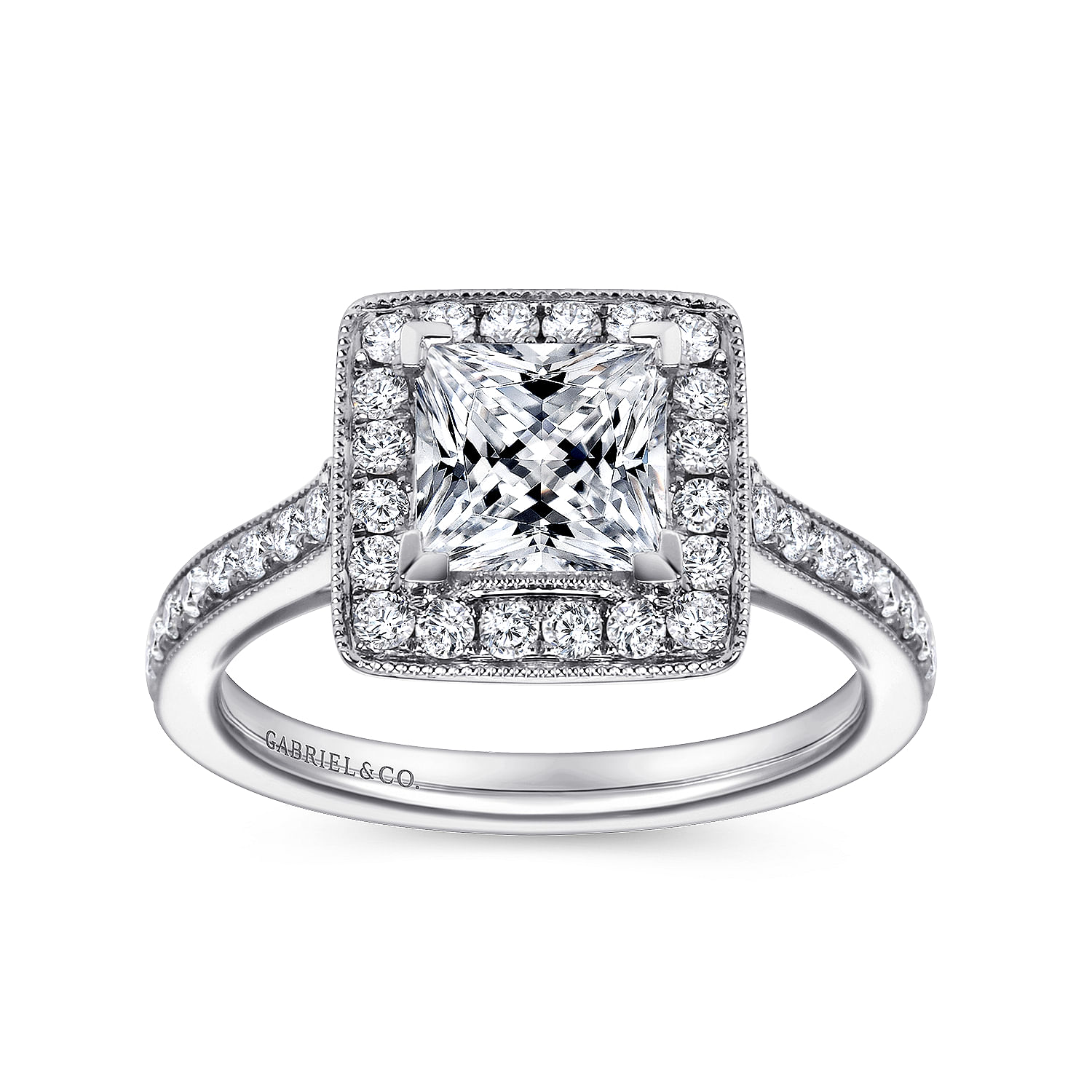 Corinne 14k White Gold Princess Cut Halo Engagement Ring angle 5 Corinne 14k White Gold Princess Cut Halo Engagement Ring angle 5