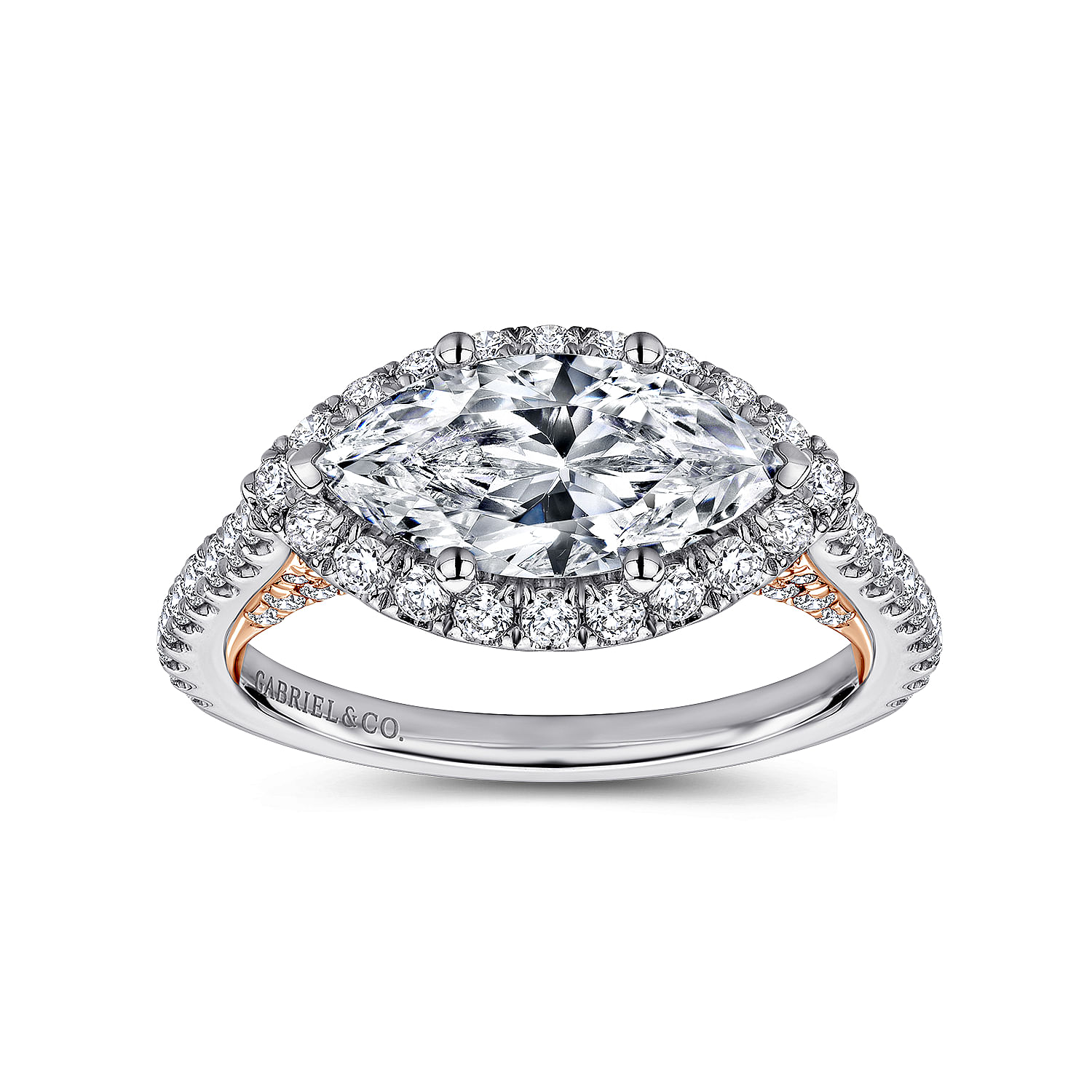 Daphne 18k White And Rose Gold Marquise Halo Engagement Ring angle 5 Daphne 18k White And Rose Gold Marquise Halo Engagement Ring angle 5