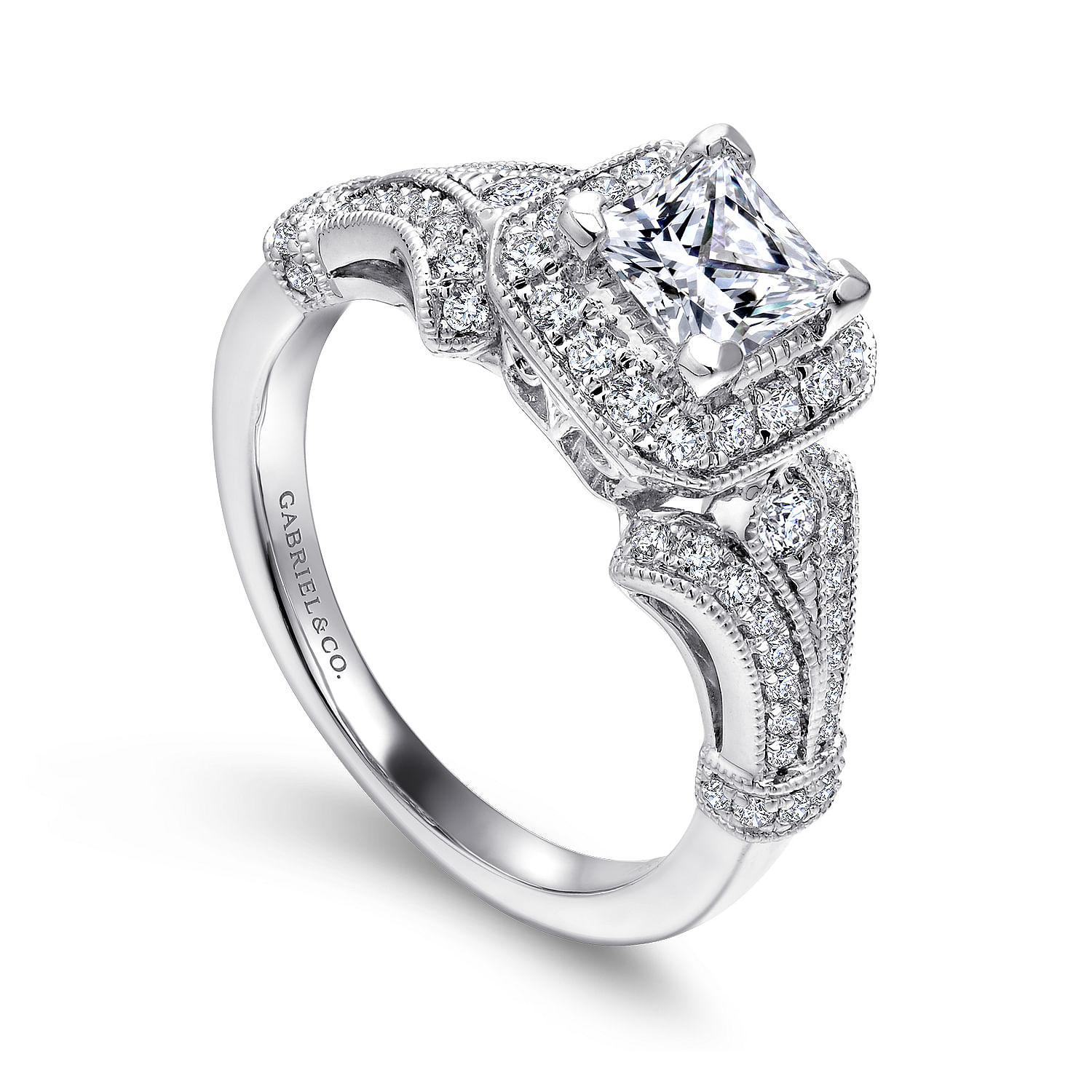 Delilah 14k White Gold Princess Cut Halo Engagement Ring angle 3 Delilah 14k White Gold Princess Cut Halo Engagement Ring angle 3