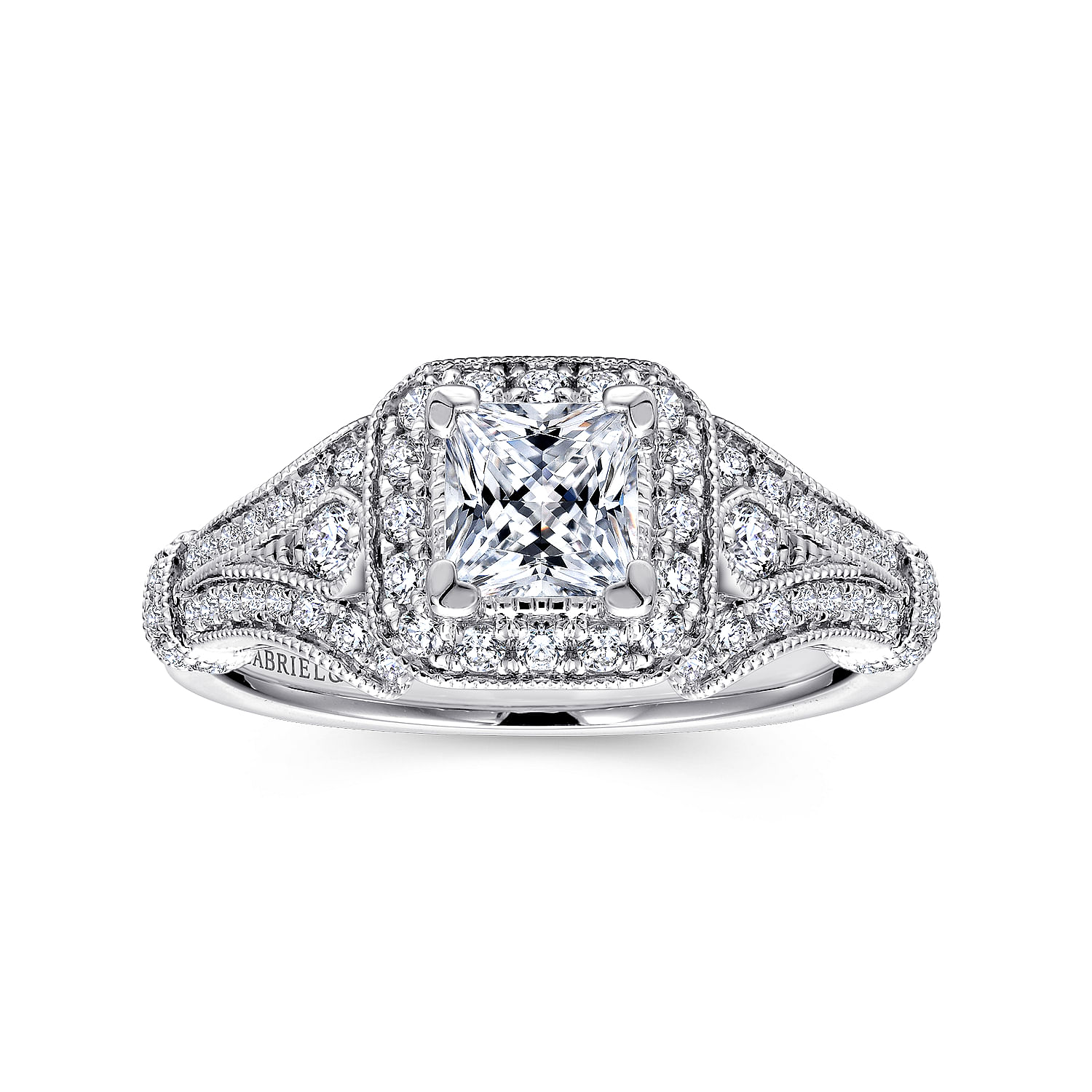 Delilah 14k White Gold Princess Cut Halo Engagement Ring angle 5 Delilah 14k White Gold Princess Cut Halo Engagement Ring angle 5