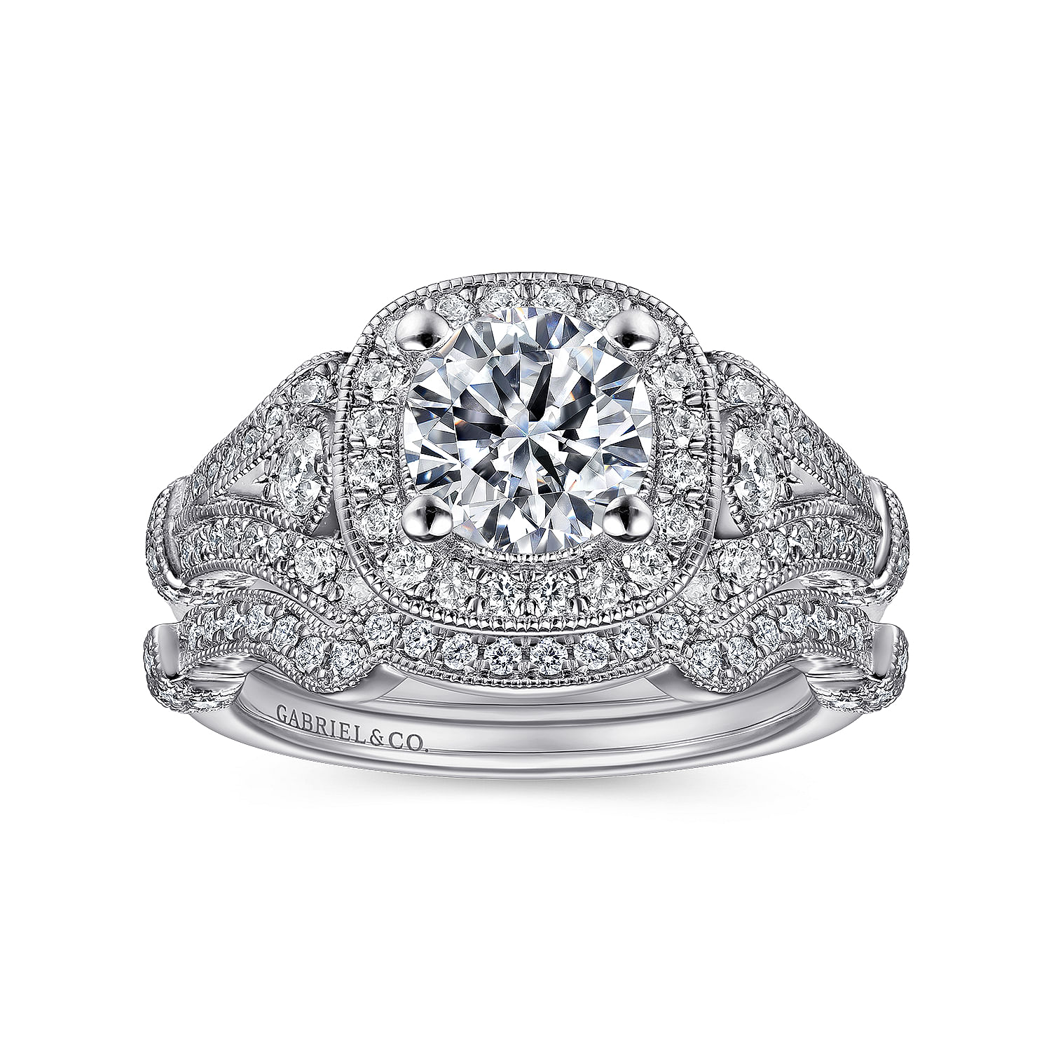 Delilah 14k White Gold Round Halo Engagement Ring angle 4 Delilah 14k White Gold Round Halo Engagement Ring angle 4