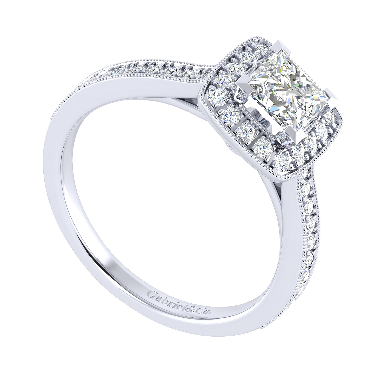 Edith 14k White Gold Princess Cut Halo Engagement Ring angle 3 Edith 14k White Gold Princess Cut Halo Engagement Ring angle 3