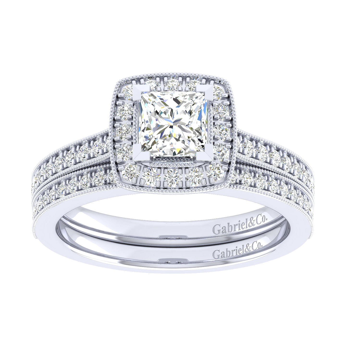 Edith 14k White Gold Princess Cut Halo Engagement Ring angle 4 Edith 14k White Gold Princess Cut Halo Engagement Ring angle 4