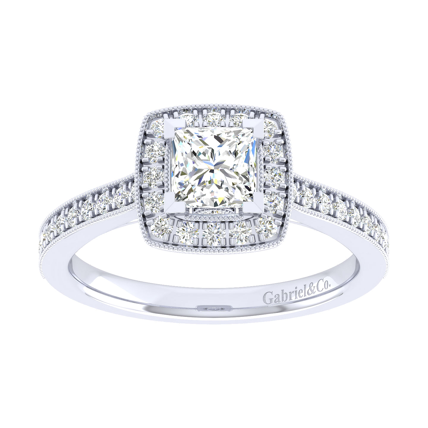 Edith 14k White Gold Princess Cut Halo Engagement Ring angle 5 Edith 14k White Gold Princess Cut Halo Engagement Ring angle 5