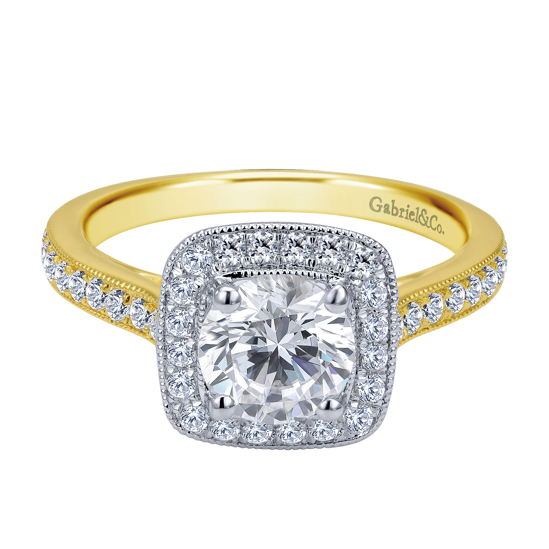 Edith 14k Yellow And White Gold Round Halo Engagement Ring angle 1 Edith 14k Yellow And White Gold Round Halo Engagement Ring angle 1