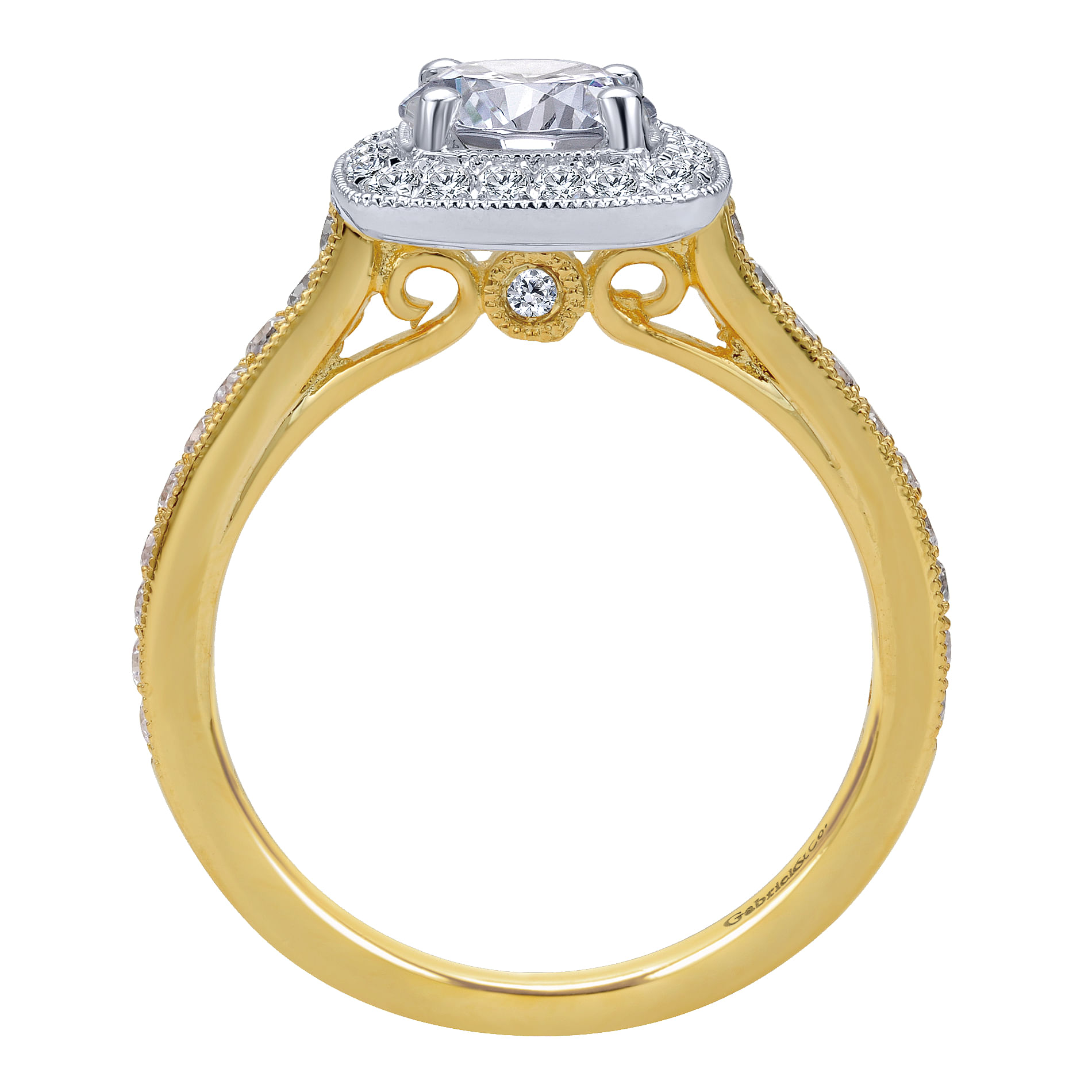 Edith 14k Yellow And White Gold Round Halo Engagement Ring angle 2 Edith 14k Yellow And White Gold Round Halo Engagement Ring angle 2