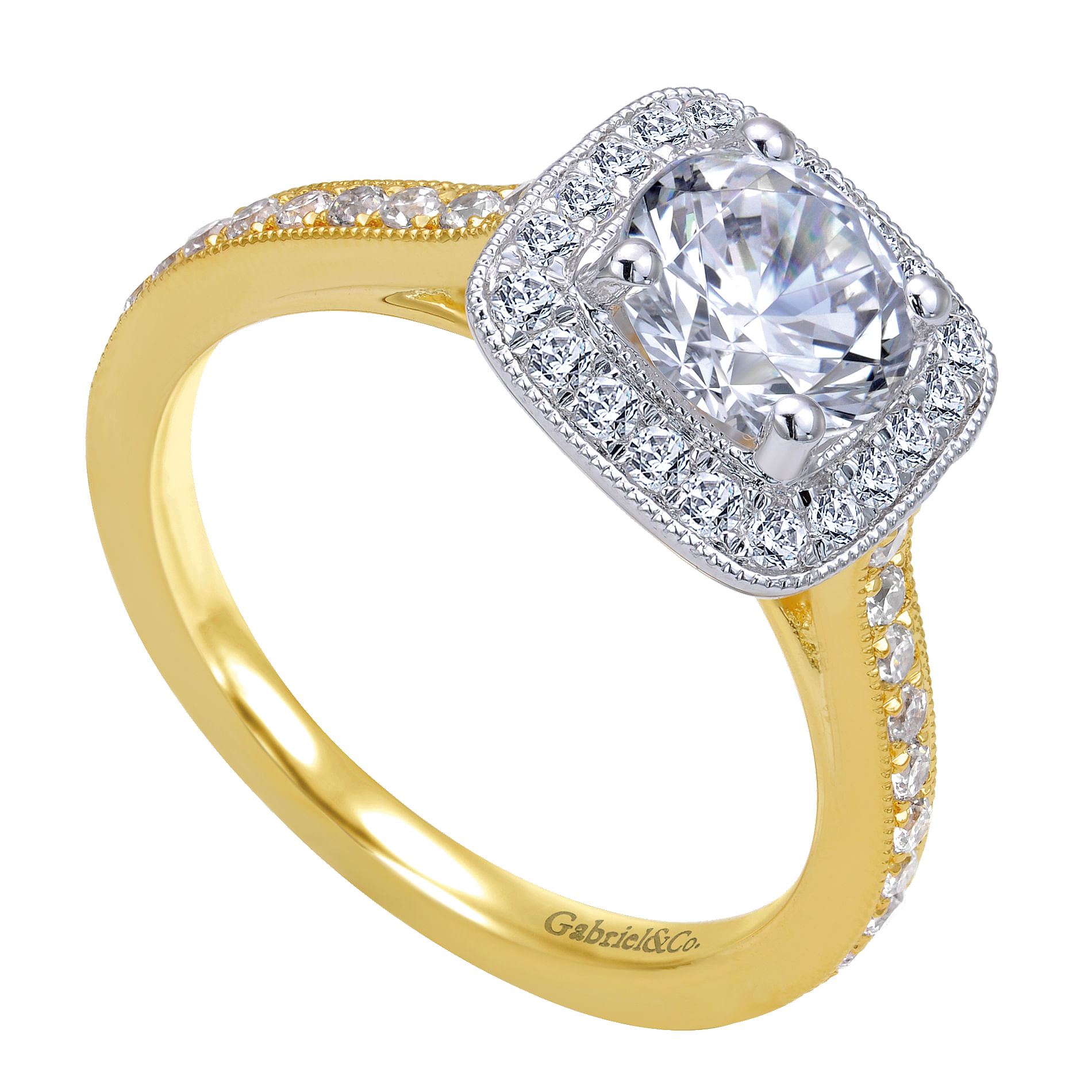 Edith 14k Yellow And White Gold Round Halo Engagement Ring angle 3 Edith 14k Yellow And White Gold Round Halo Engagement Ring angle 3