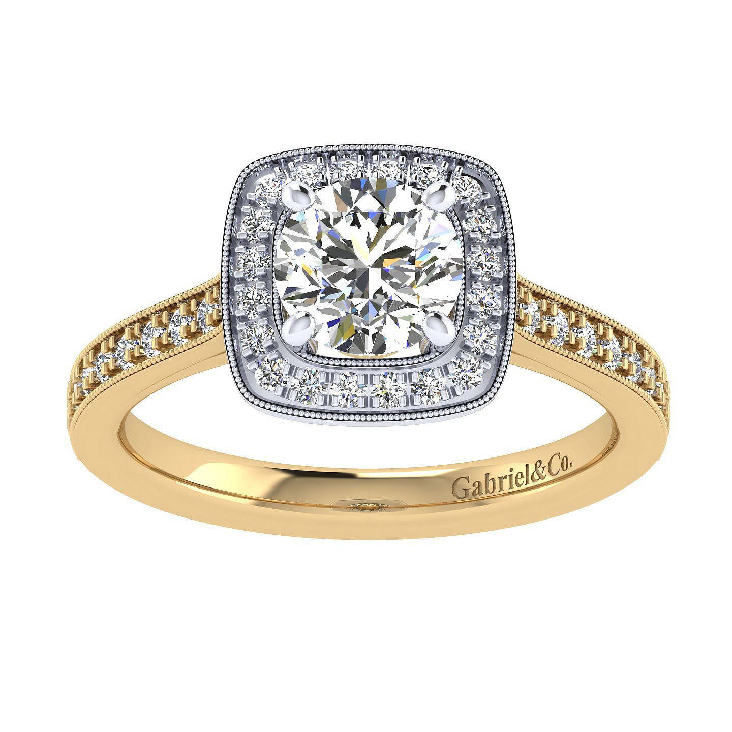 Edith 14k Yellow And White Gold Round Halo Engagement Ring angle 5 Edith 14k Yellow And White Gold Round Halo Engagement Ring angle 5